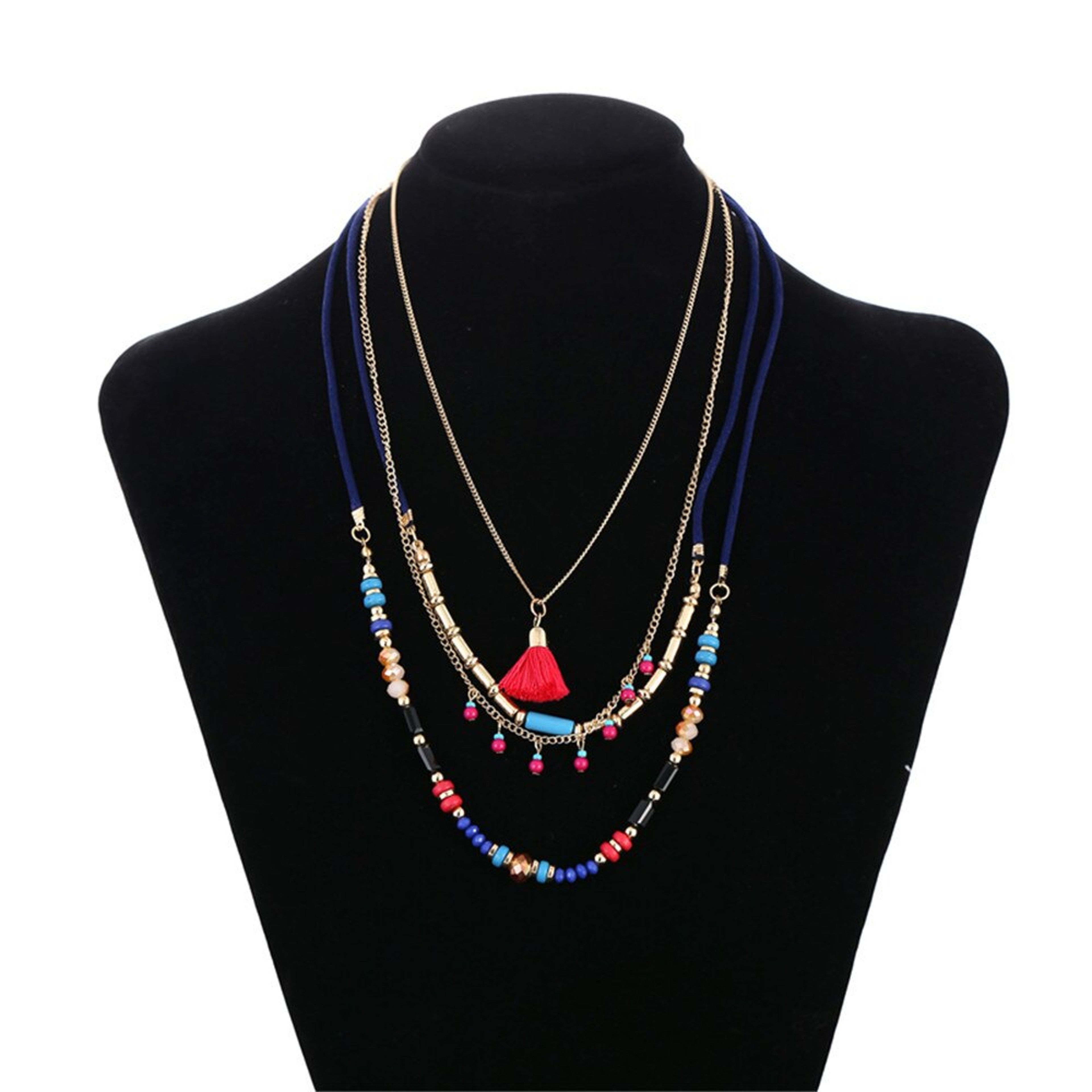 Bohemian Layered Bead Necklace Handmade Colorful Pendant Jewelry for Women – view 3