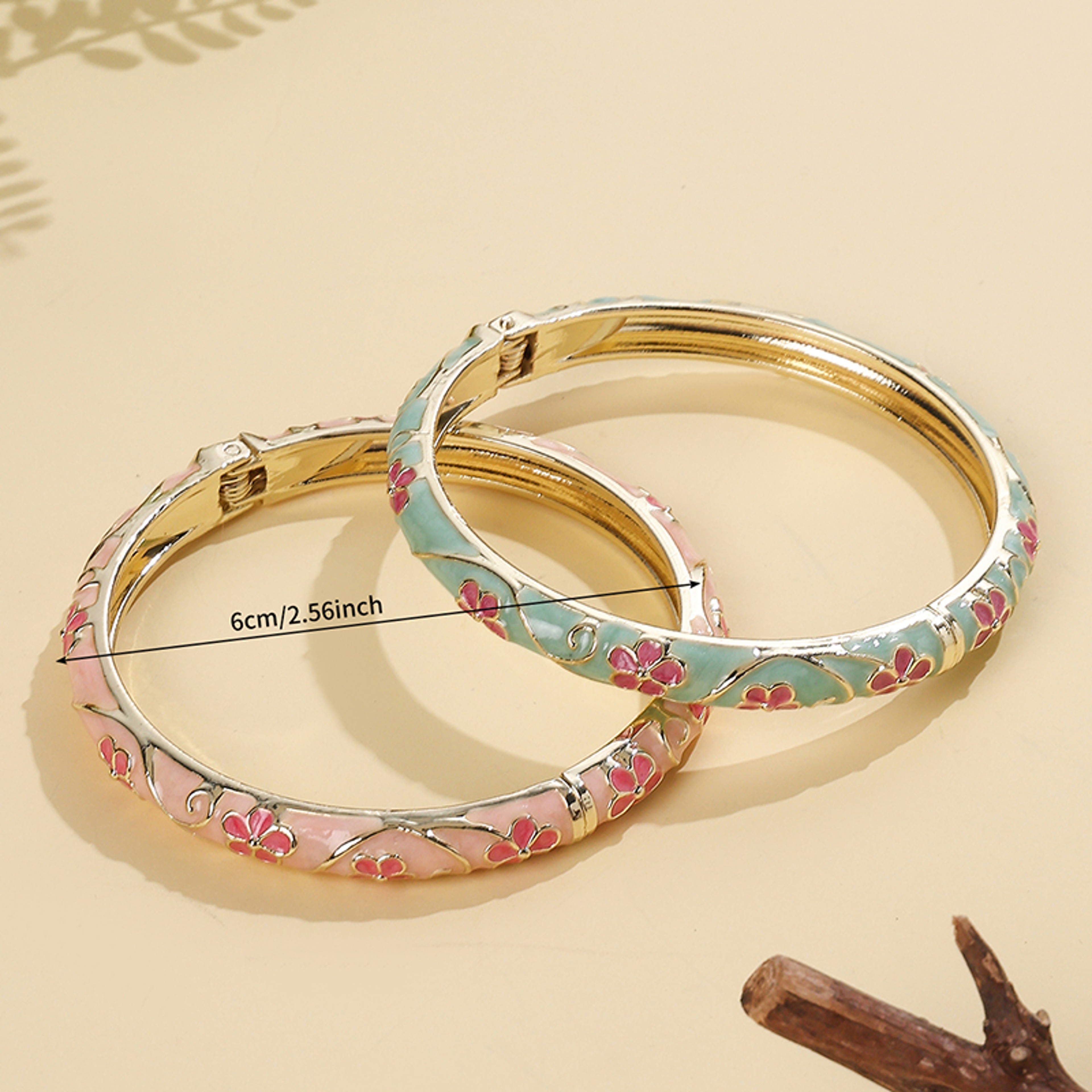 Vintage Gold Enamel Bracelet with Cloisonne Floral Design for Women Elegant Retro Bangle Gift – view 6