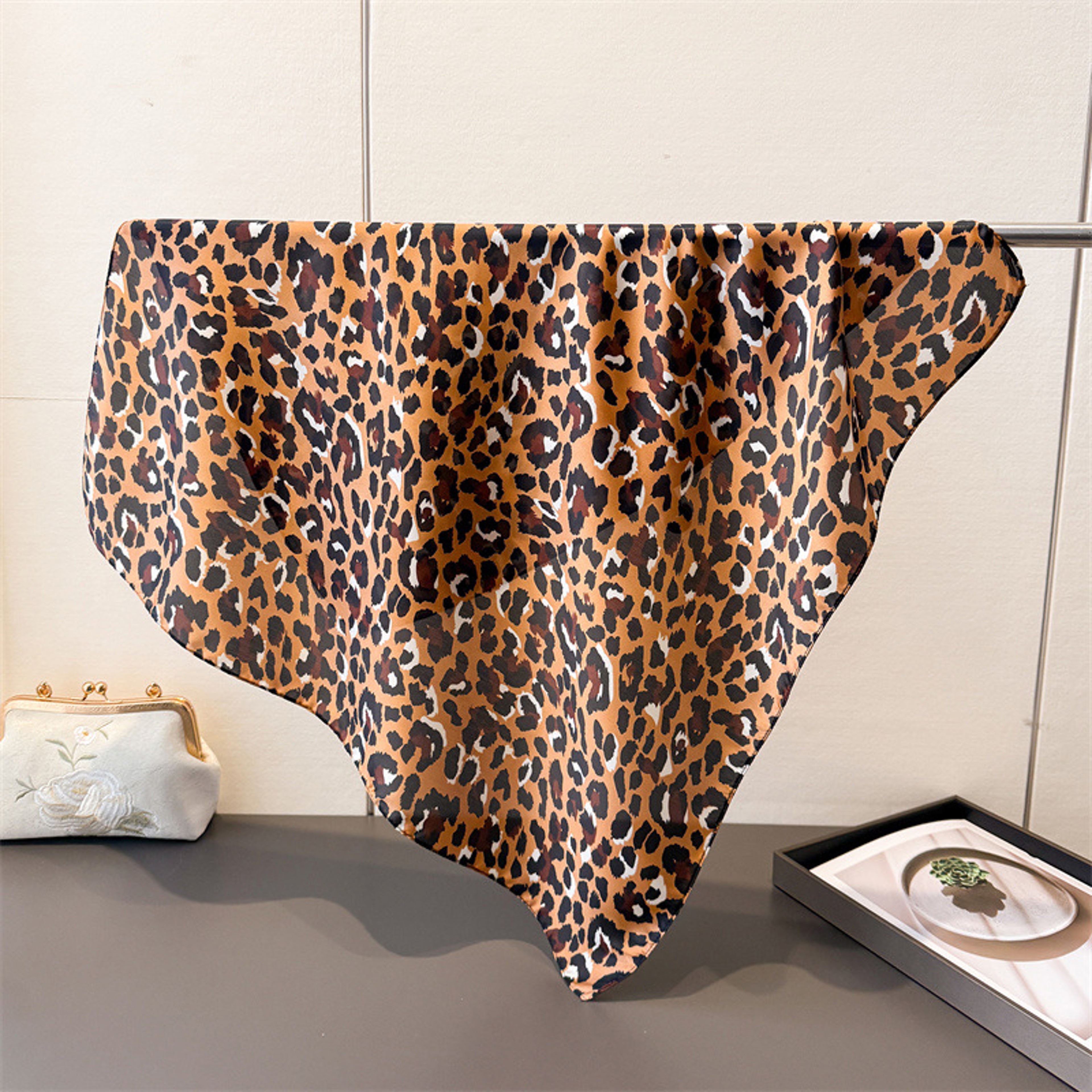 Leopard Print Silk Satin Scarf for Women 70x70cm Square Head Scarf Boho Hair Wrap – view 4