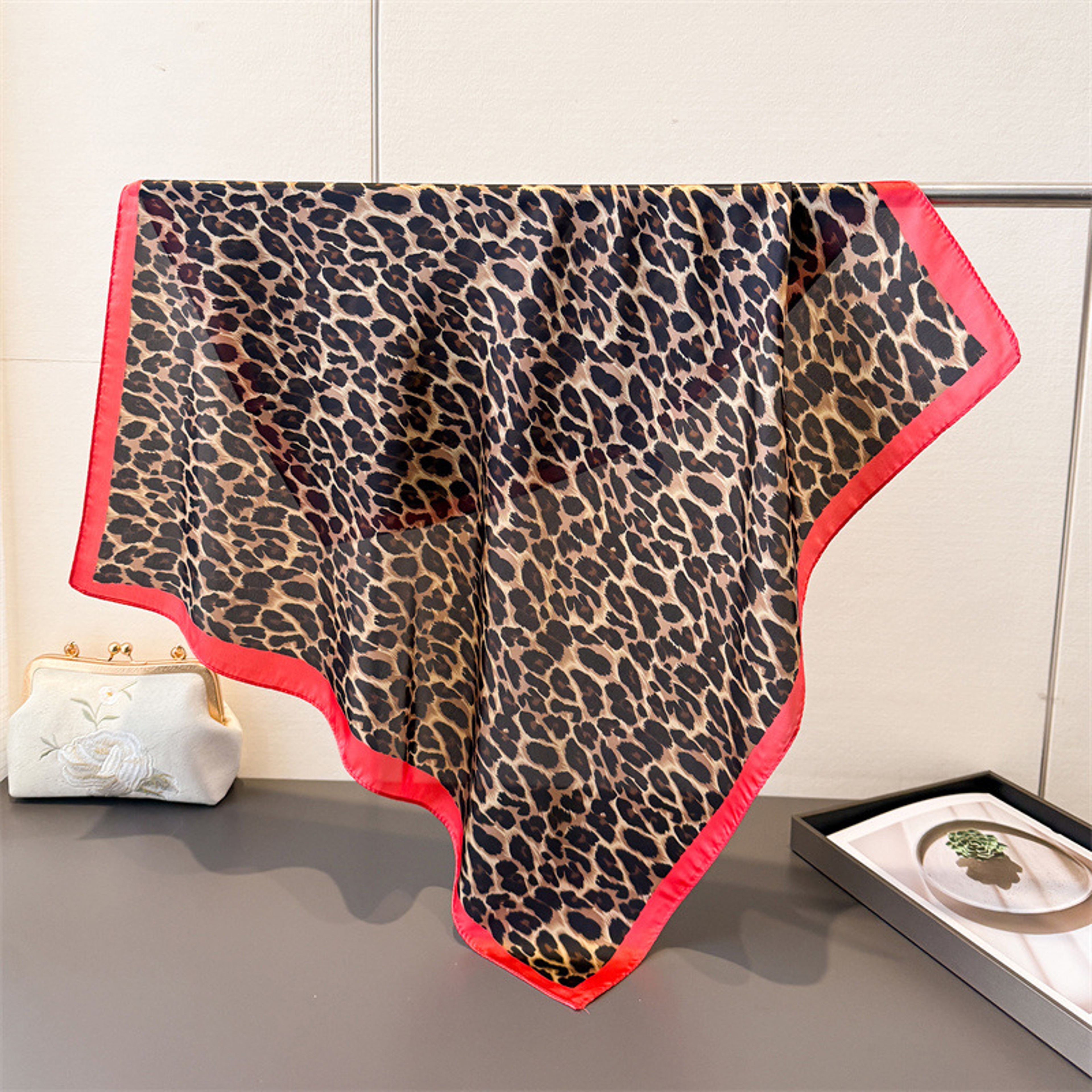 Leopard Print Silk Satin Scarf for Women 70x70cm Square Head Scarf Boho Hair Wrap – view 8