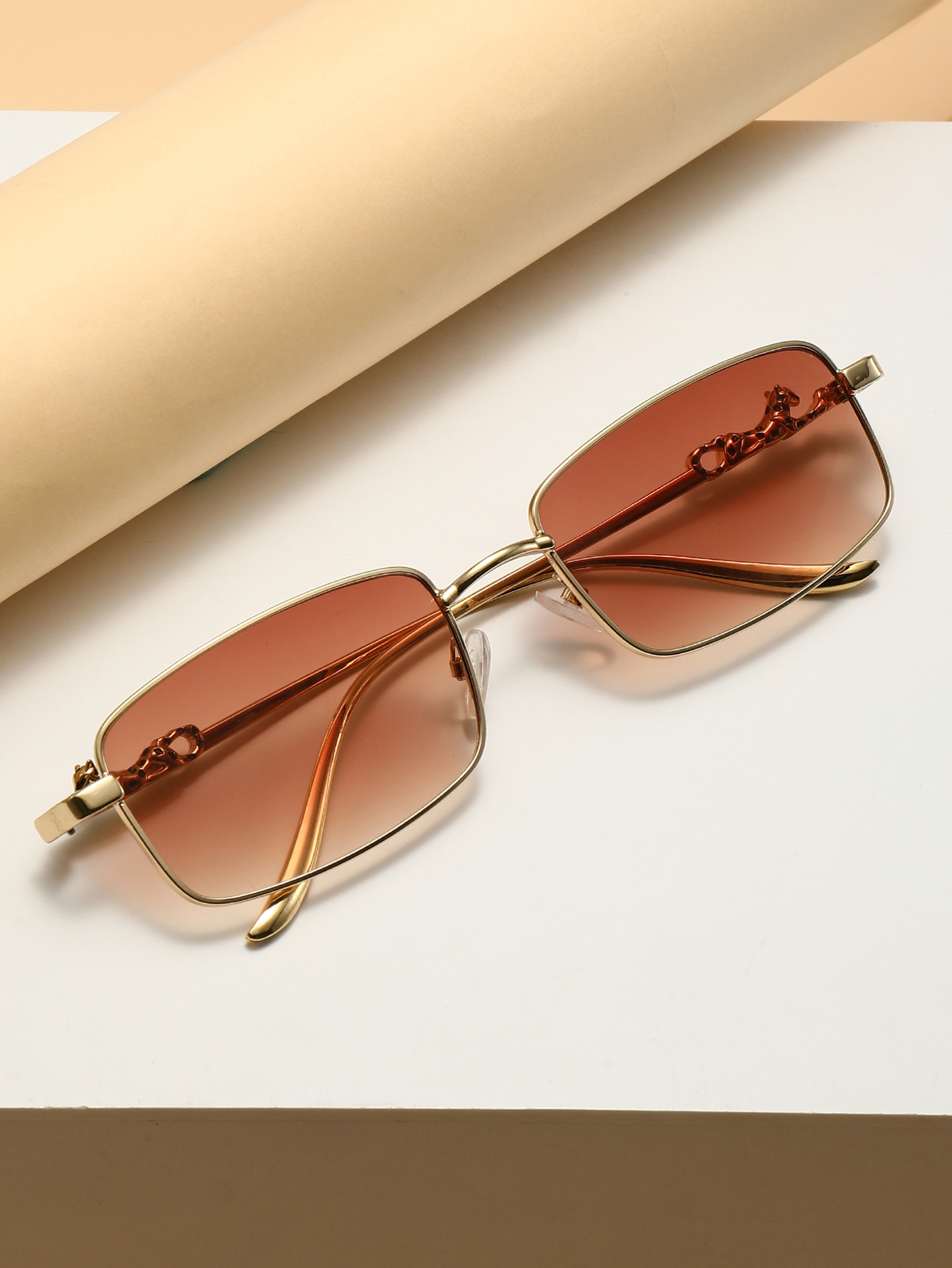 Vintage Rectangle Rimless Fashion Glasses with Decorative Temples for Men & Women – view 6