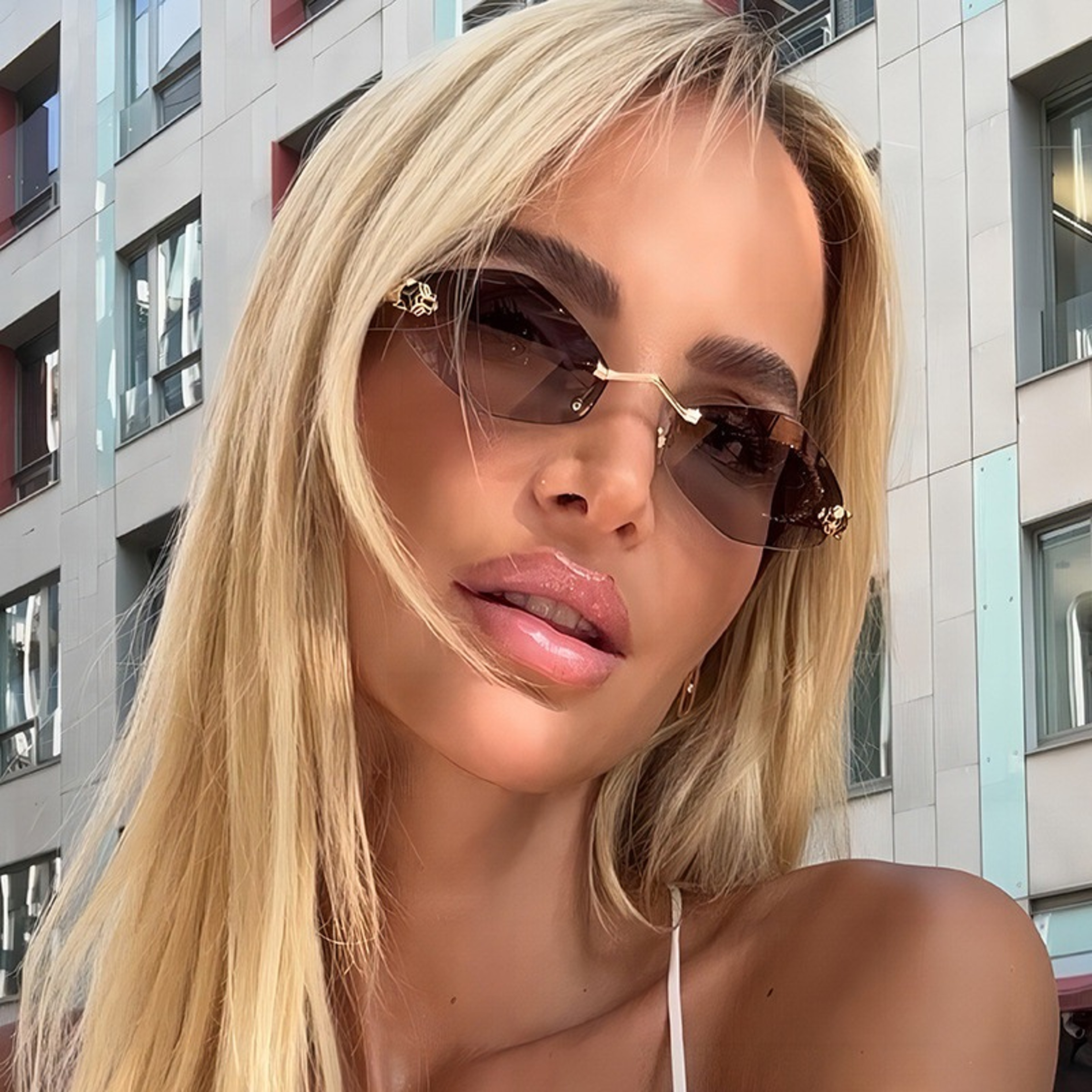 Vintage Polygon Rimless Sunglasses For Women Geometric Metal Frame Fashion Eyewear 0