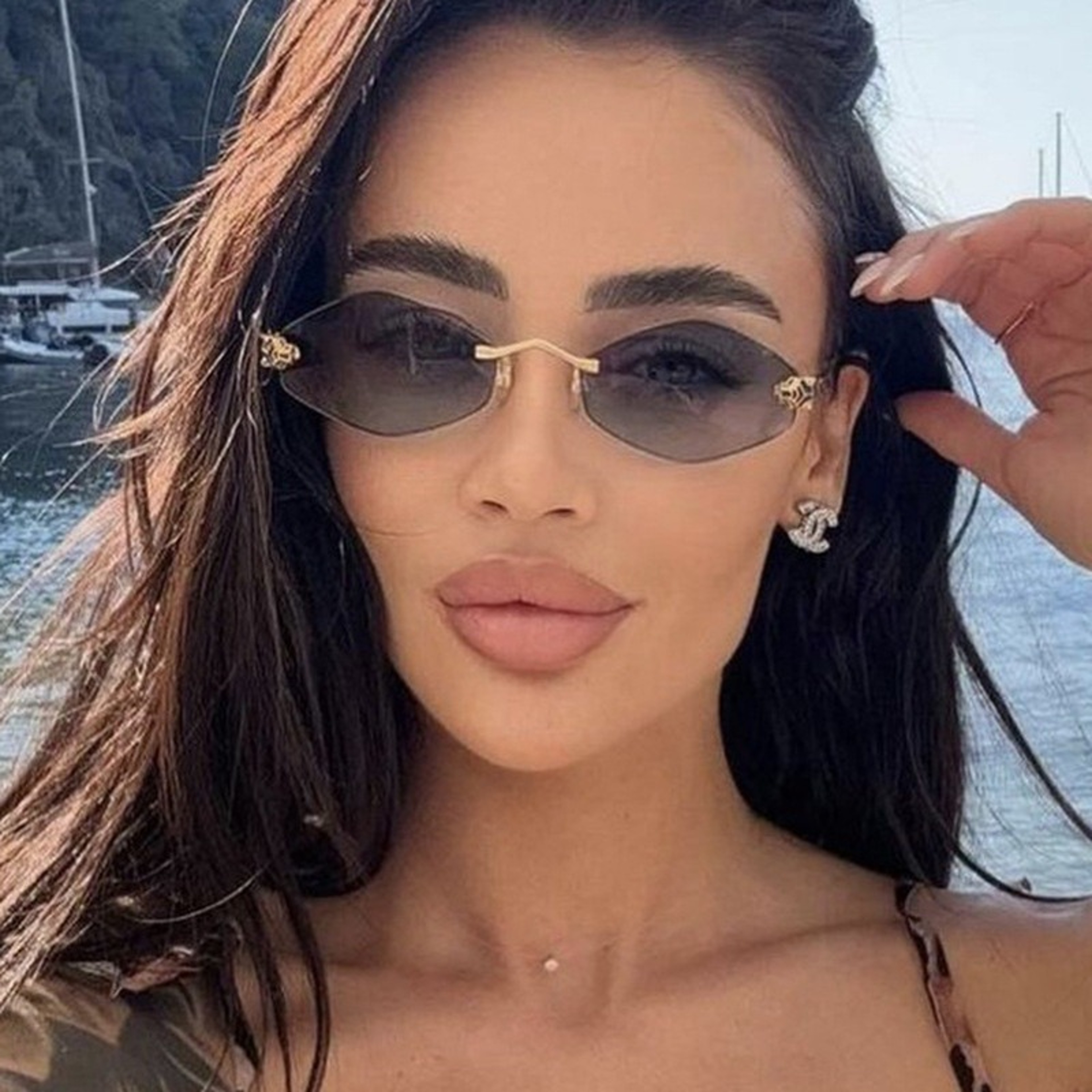 Vintage Polygon Rimless Sunglasses For Women Geometric Metal Frame Fashion Eyewear 2