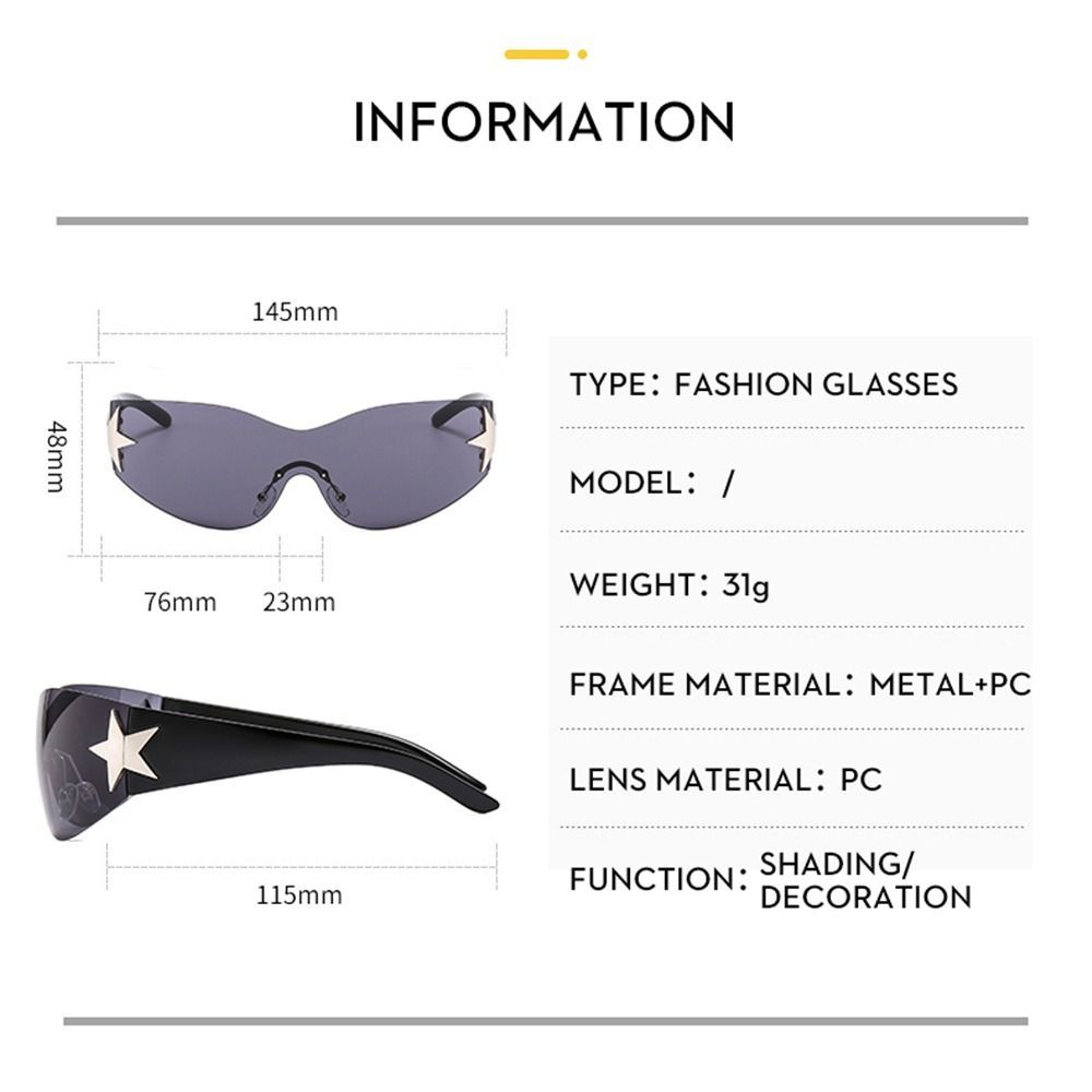 Wrap Around Sunglasses With Star Detail UV Punk Eyewear For Women  Men 5