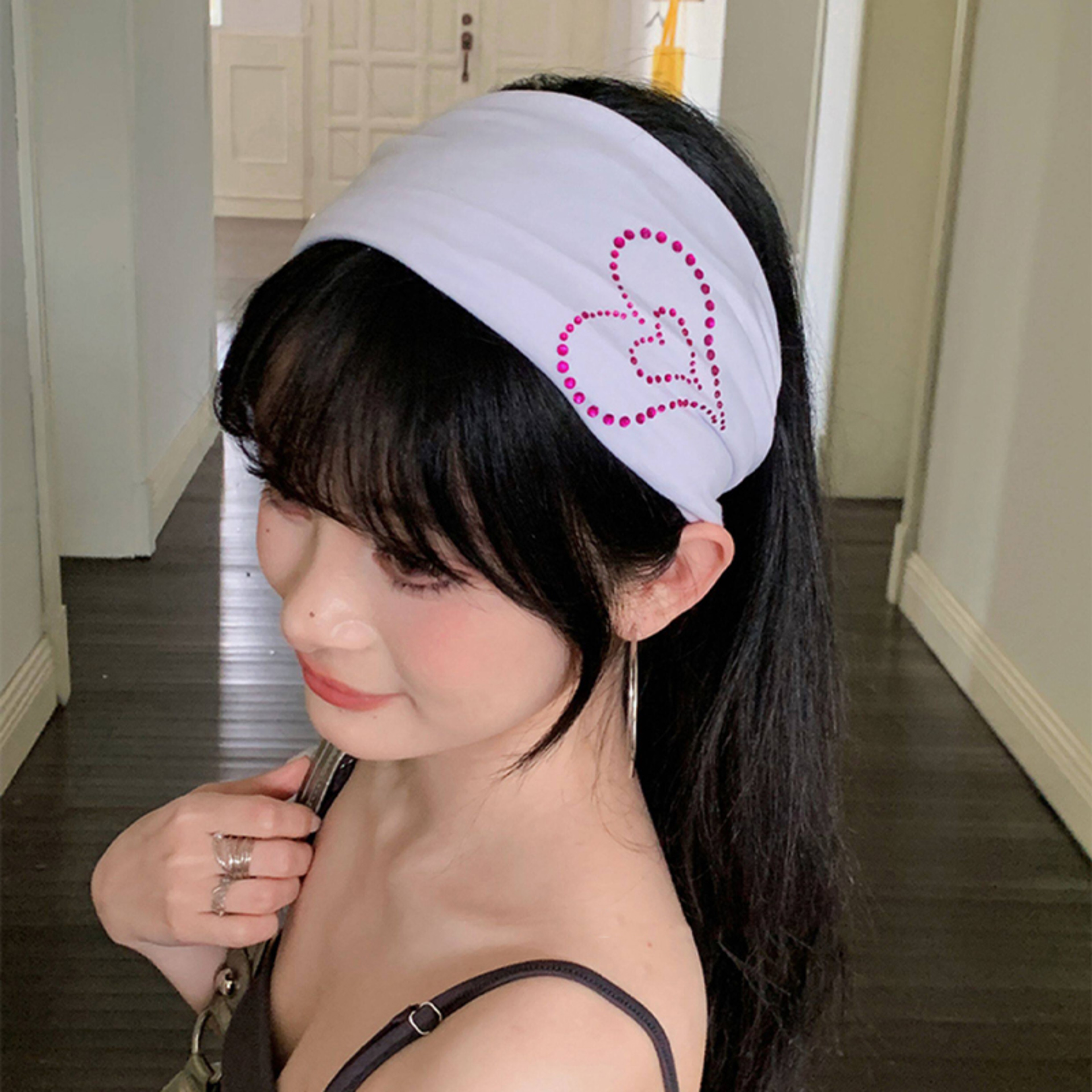 Vintage Polka Dot Headband with Rhinestones Wide Retro Hair Band for Women – view 4