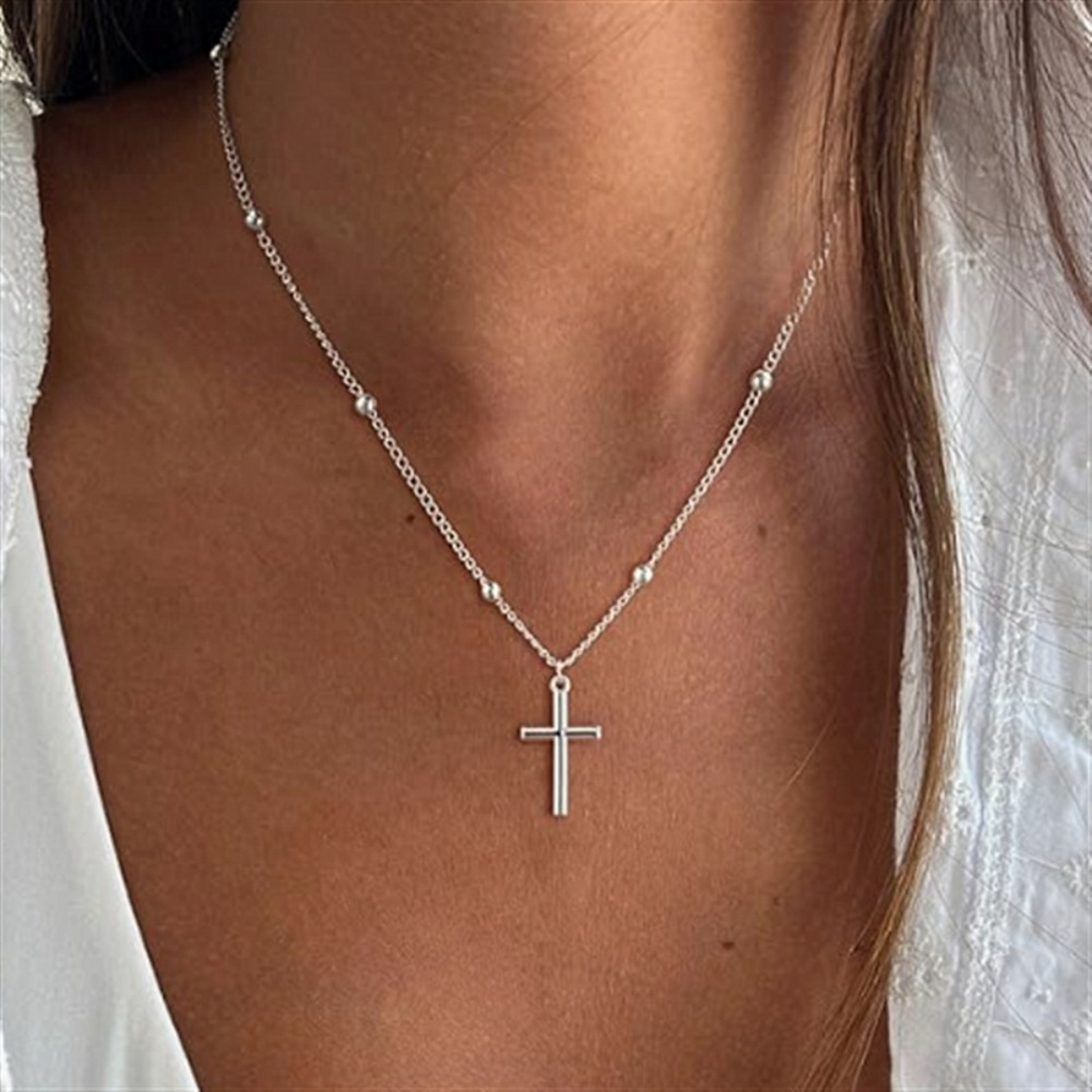 Faith Glow Cross Pendant Necklace for Women & Men in Gold or Silver – view 4