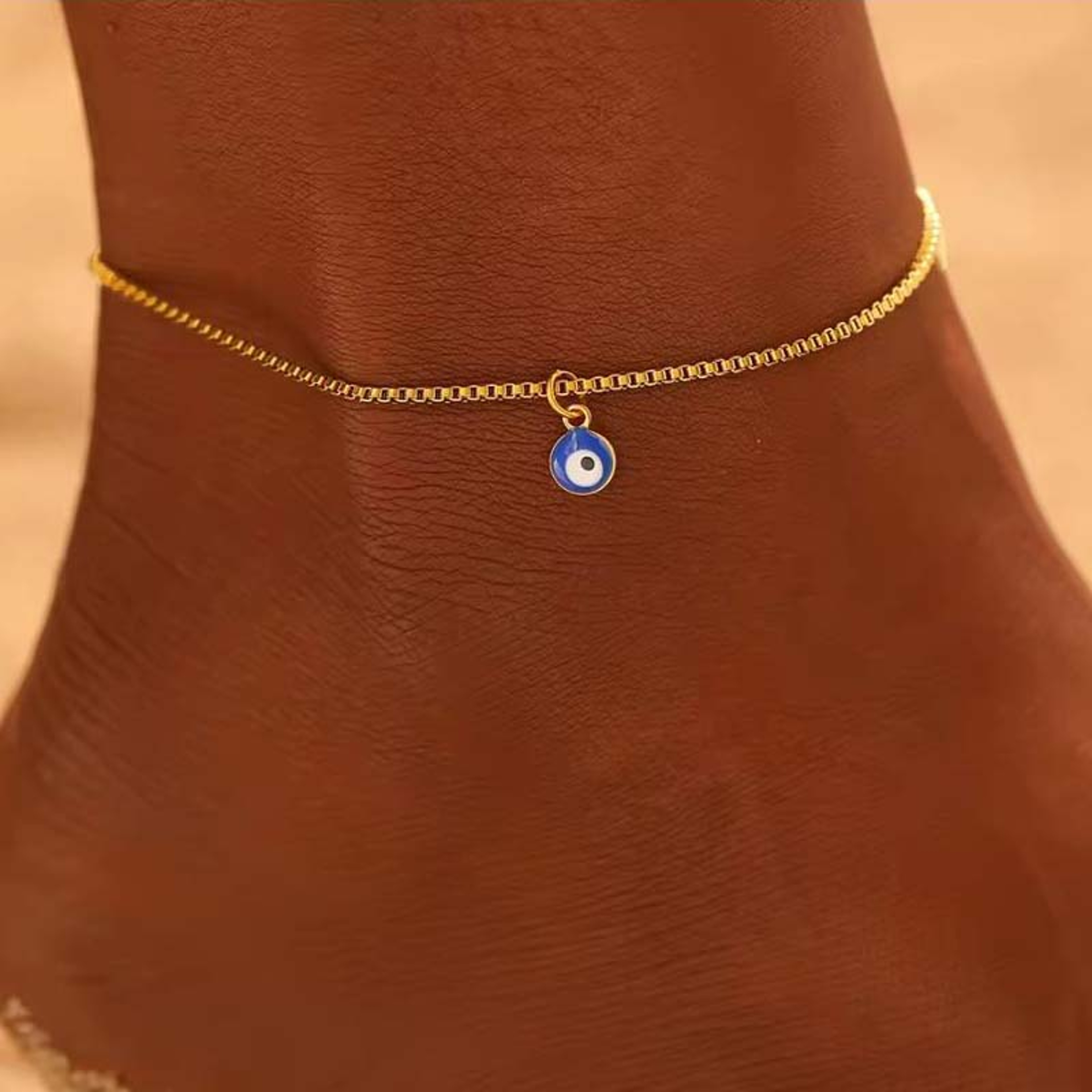 Boho Gold Anklet for Women with Evil Eye Anklet Charm Stainless Steel Beach Jewelry – view 1