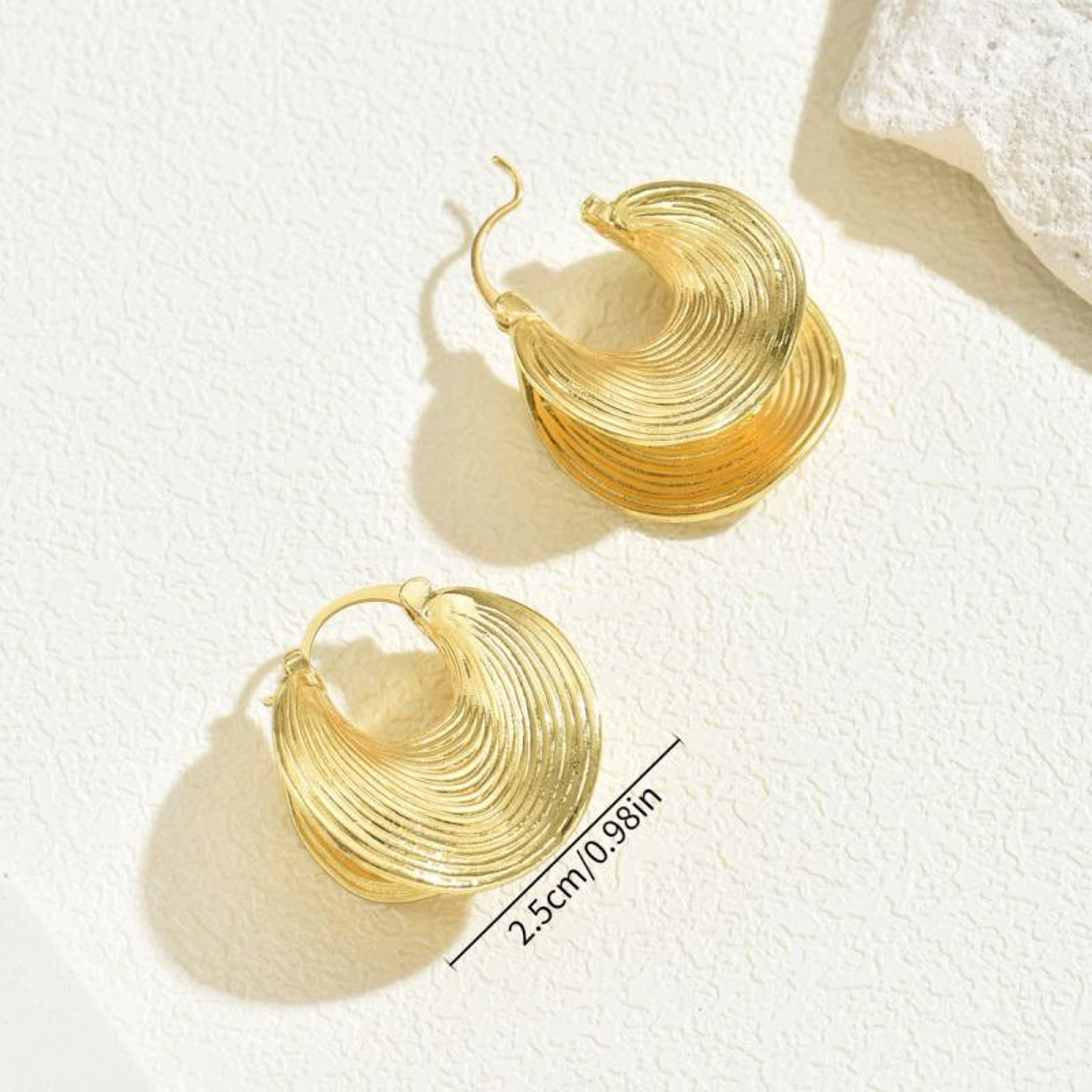 Geometric Gold Fan Statement Earrings for Women Modern Metal Fashion Jewelry – view 4