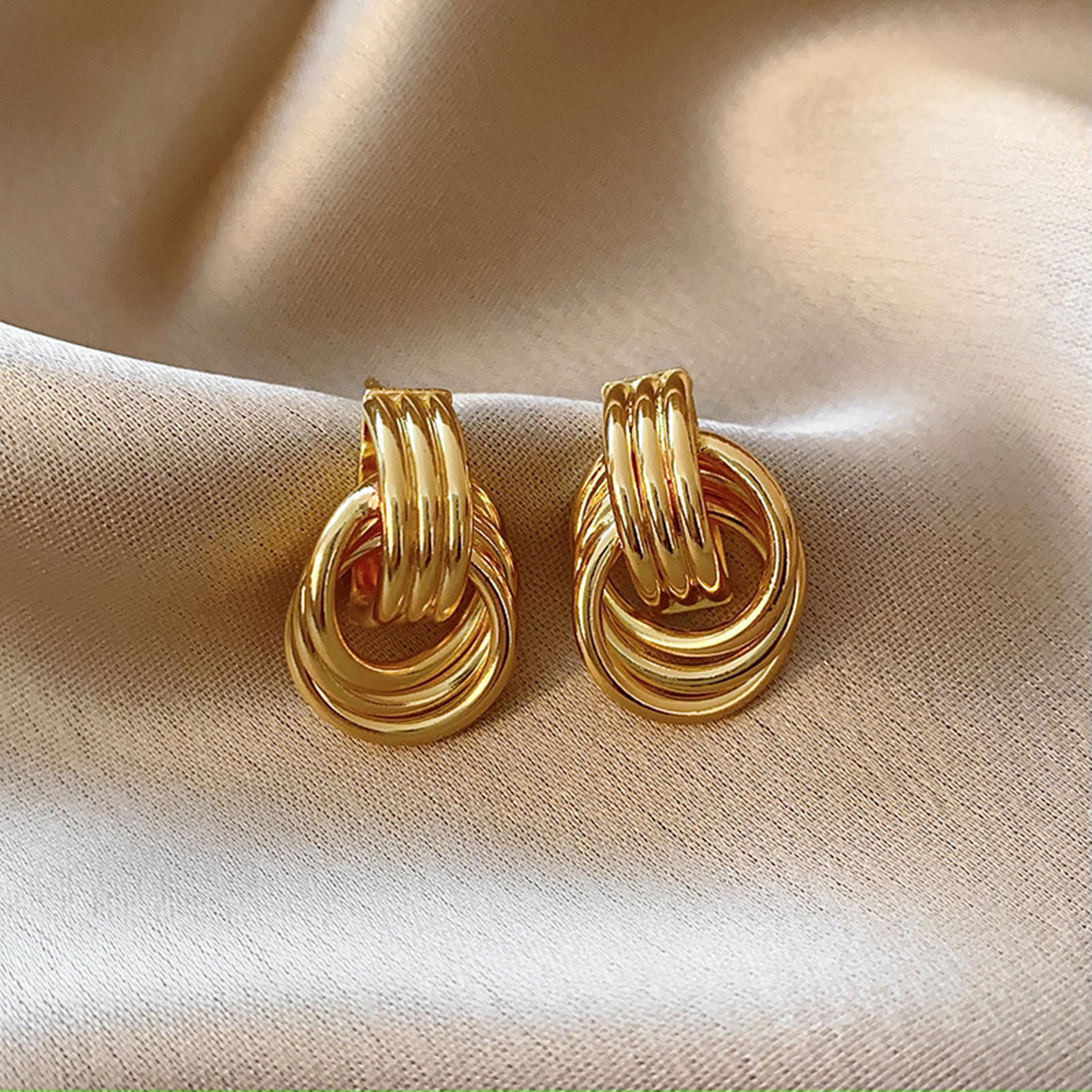 Geometric Gold Fan Statement Earrings for Women Modern Metal Fashion Jewelry – view 7