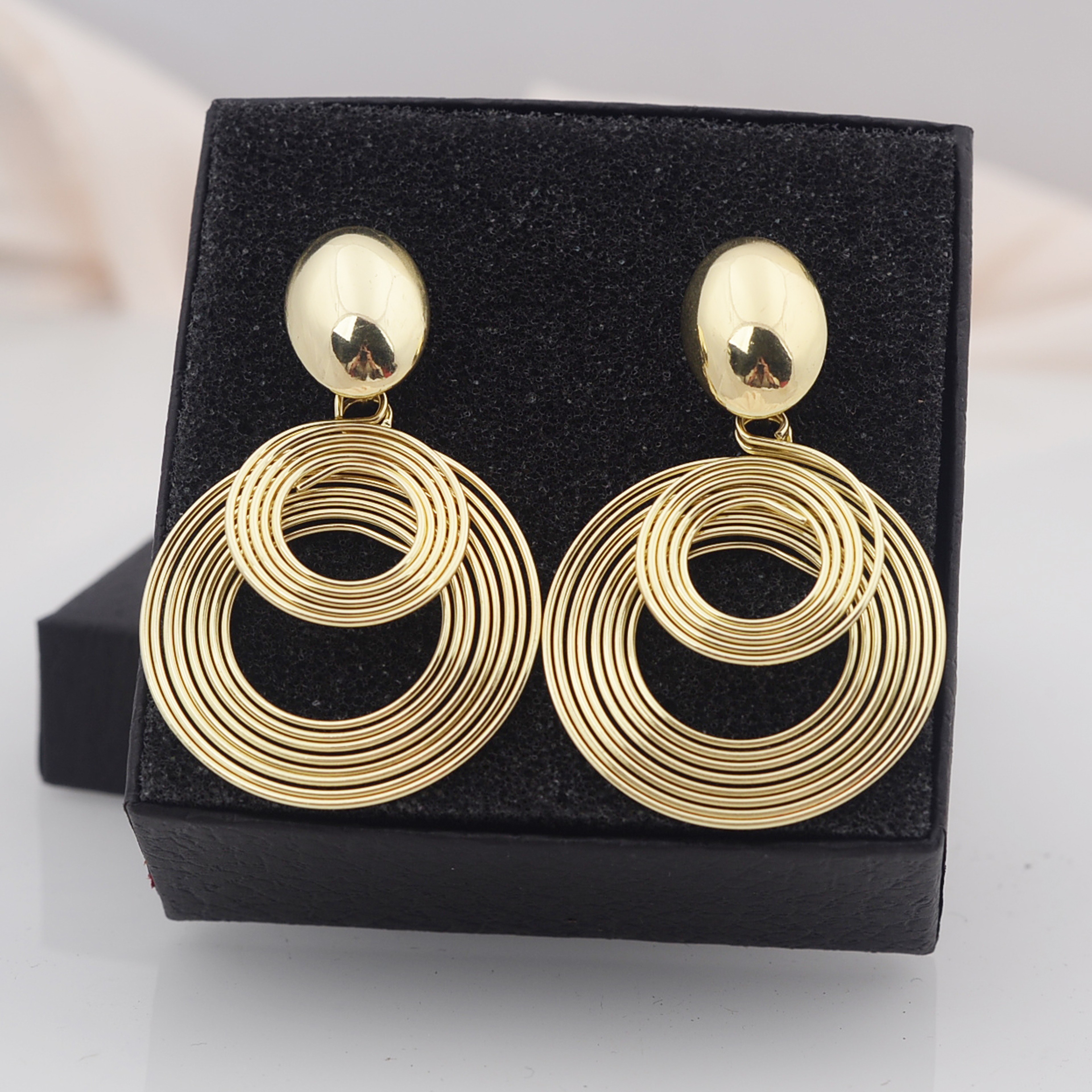 Elegant Spiral Dangle Earrings Double Circle Drop Earrings for Women in Gold or Silver – view 7