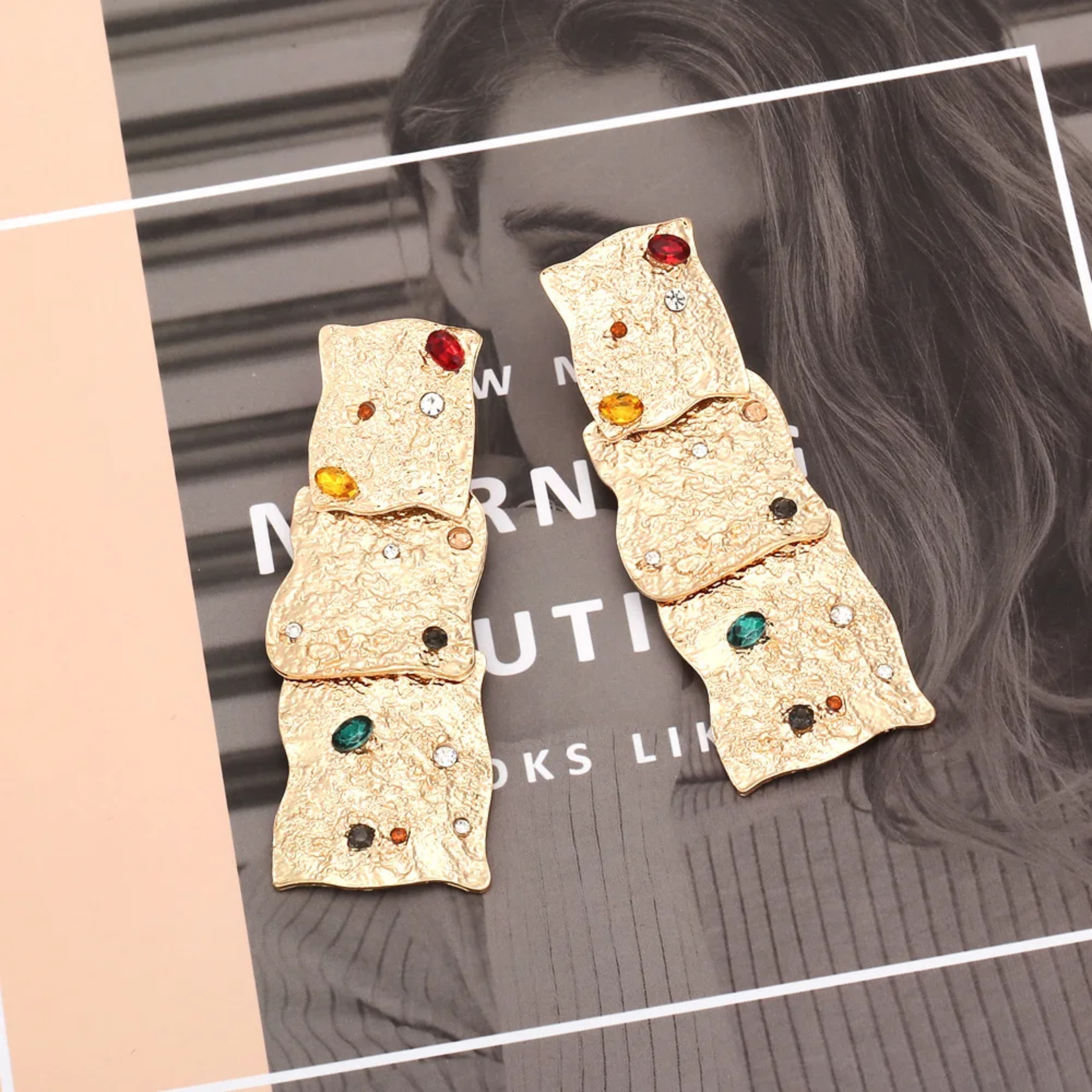 Retro Geometric Dangle Earrings for Women Multi Layered Statement Jewelry – view 2
