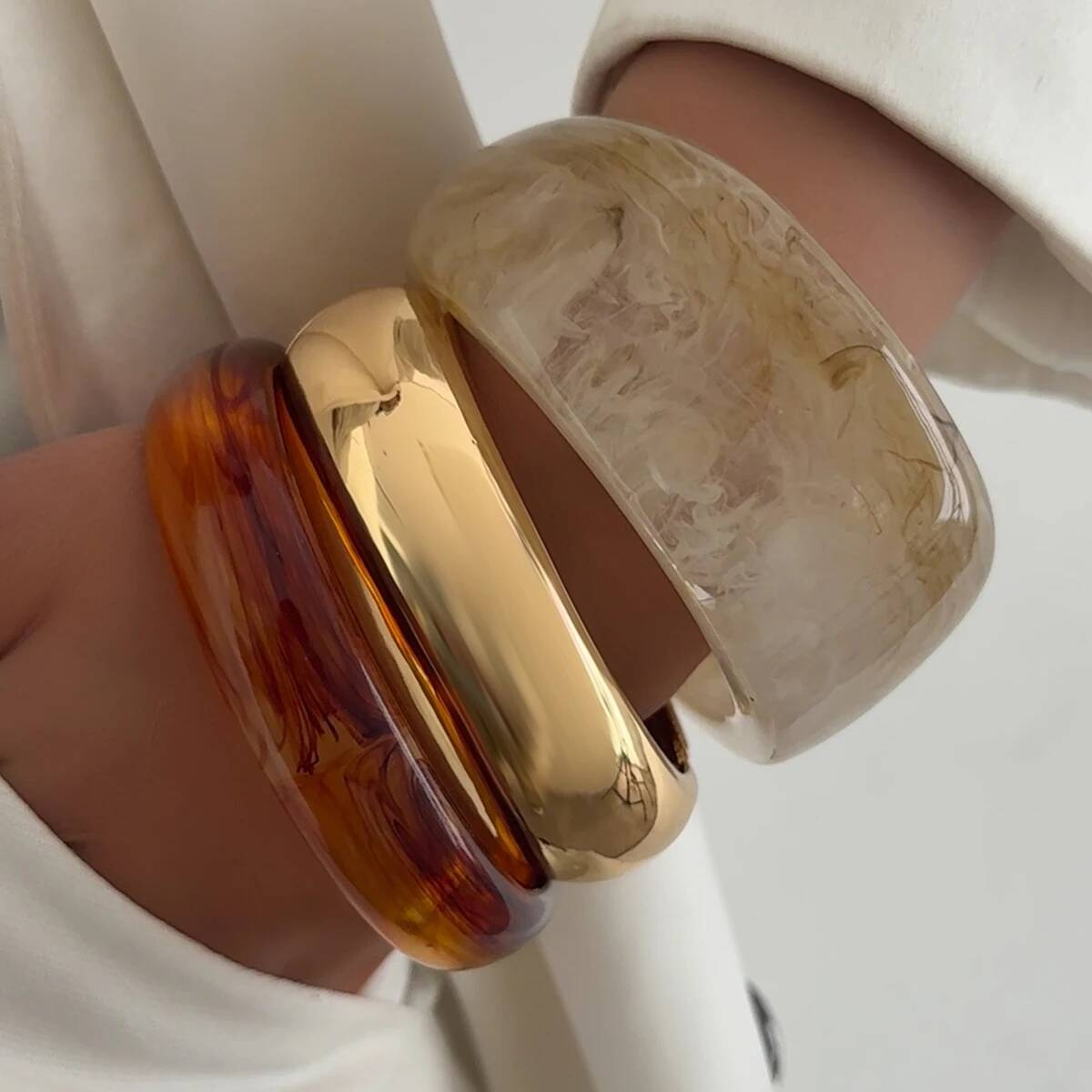 Boho Resin Bangle Wide Chunky Bracelet for Women Stackable Acrylic Cuff – view 1