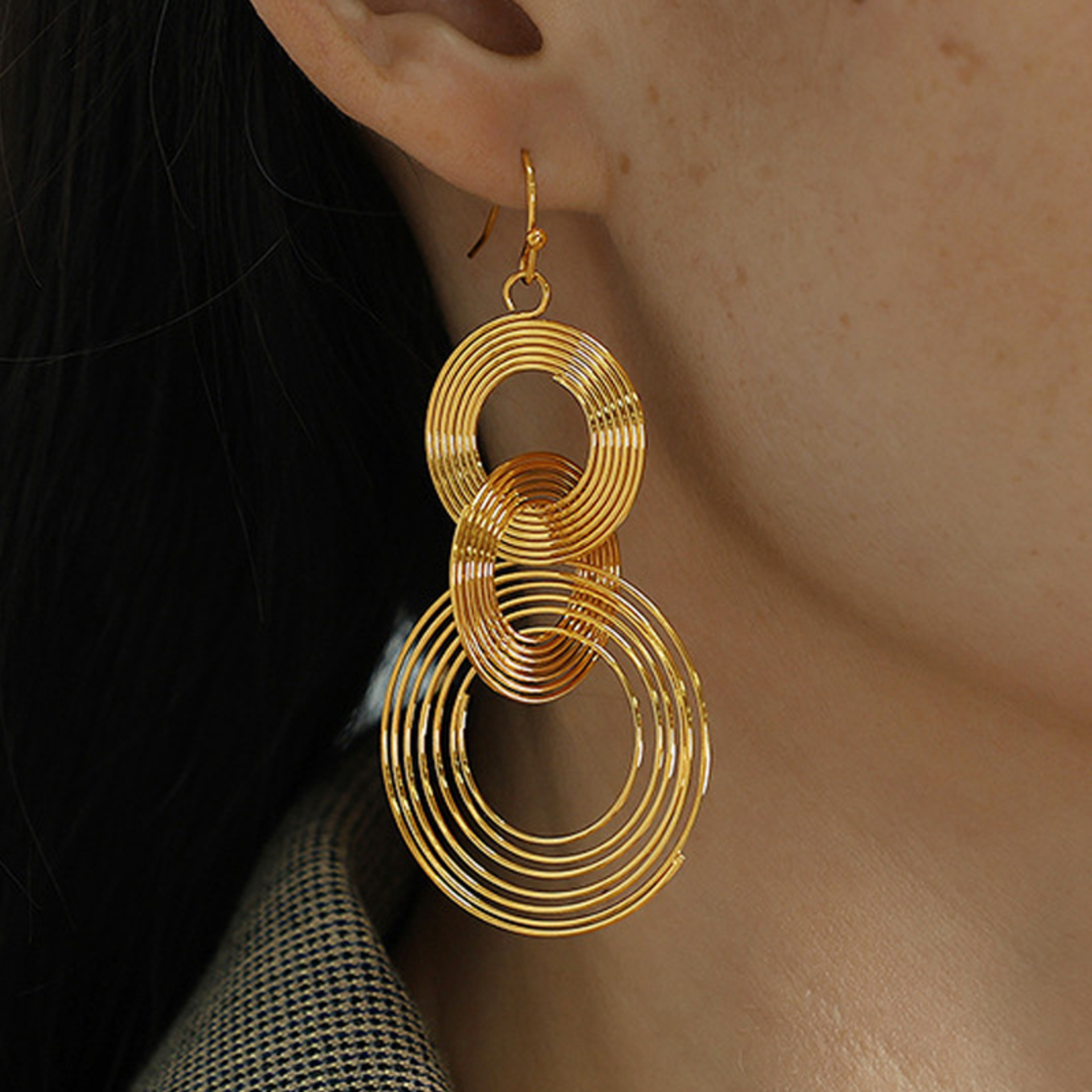 Vintage Statement Drop Earrings Geometric Round Hoop Dangle Earrings For Women 0