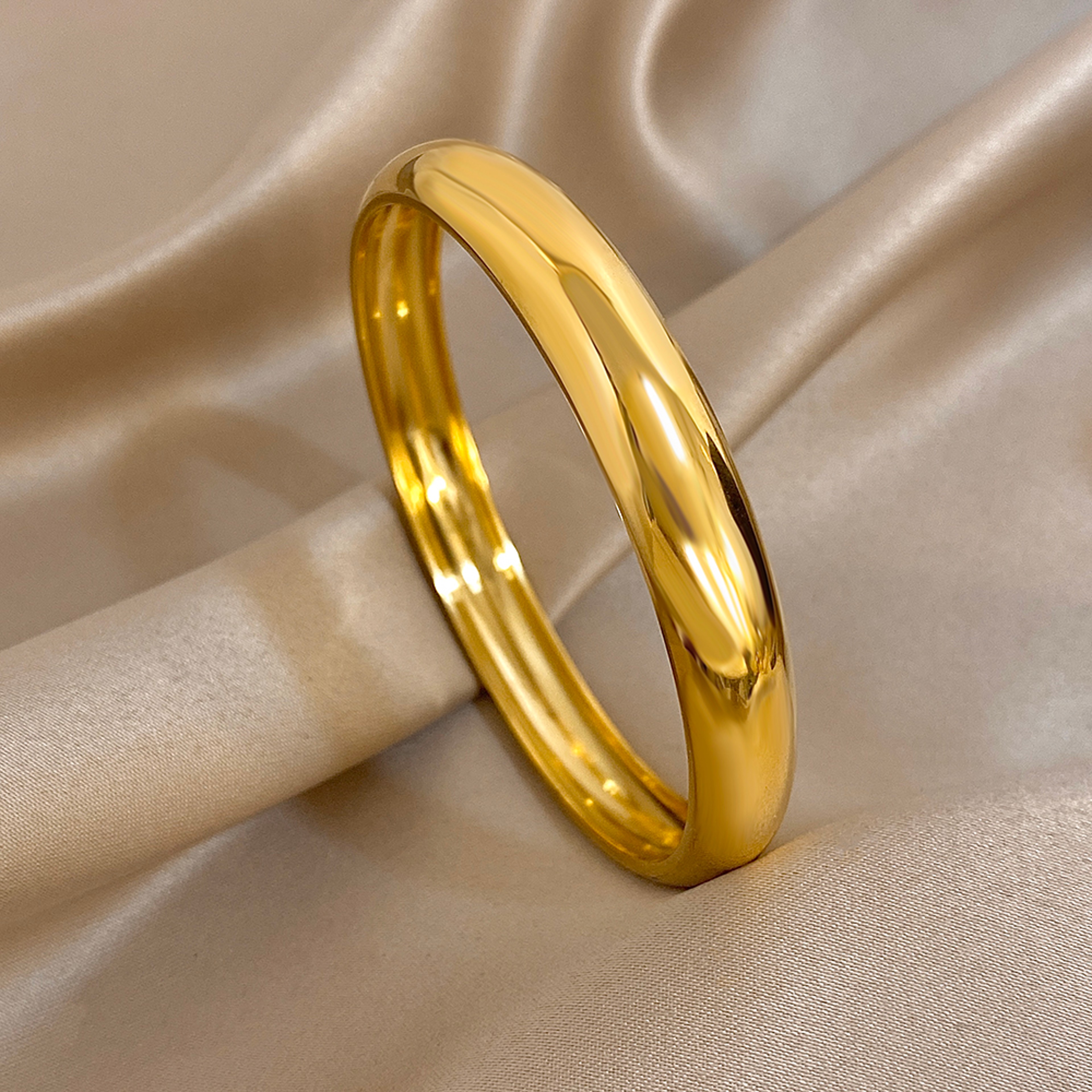 Luxury Gold Cuff Bracelet Waterproof Stainless Steel Chunky Bangle for Women & Men – view 4