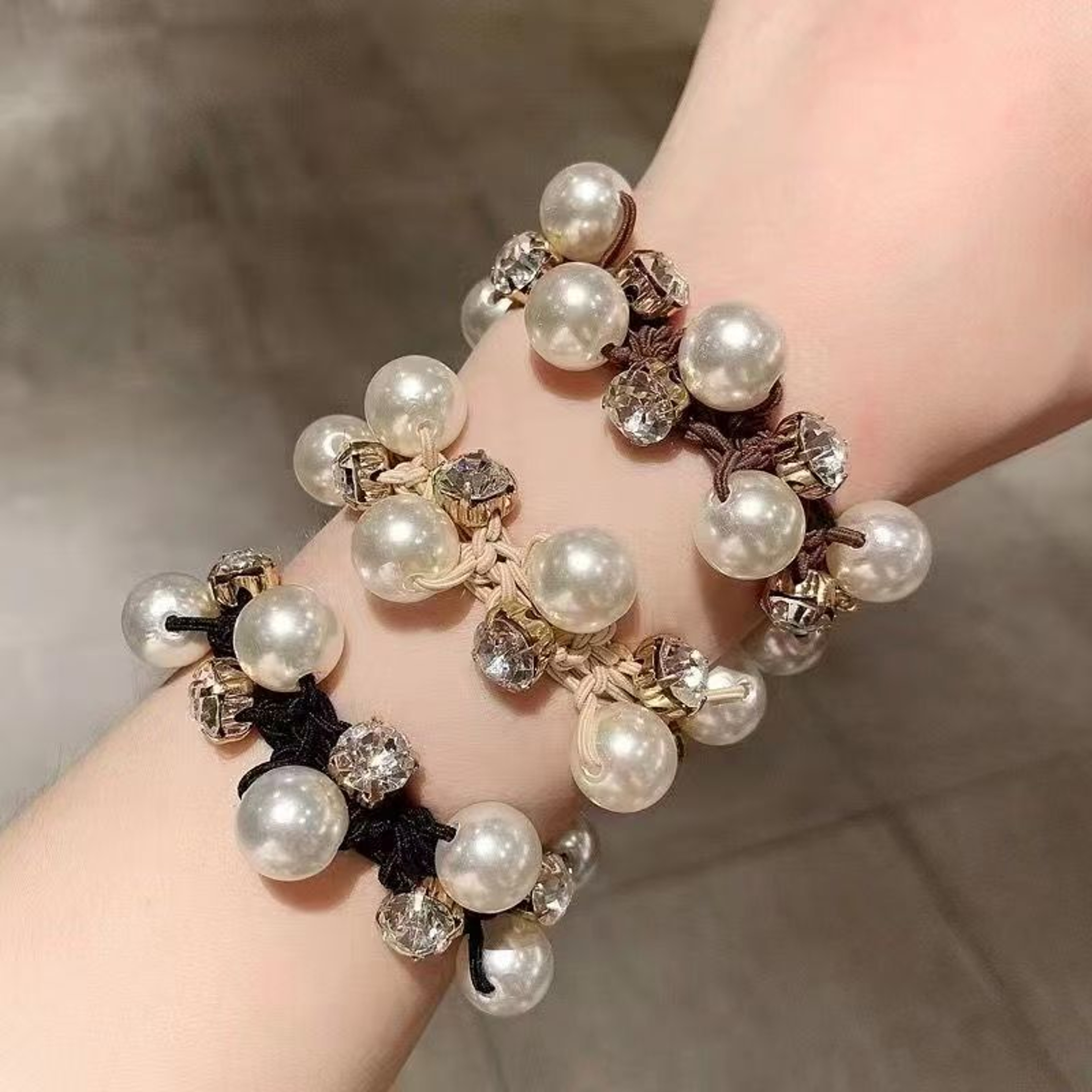 Elegant Pearl Hair Ties Set of 3 with Rhinestone Scrunchies for Women – view 7