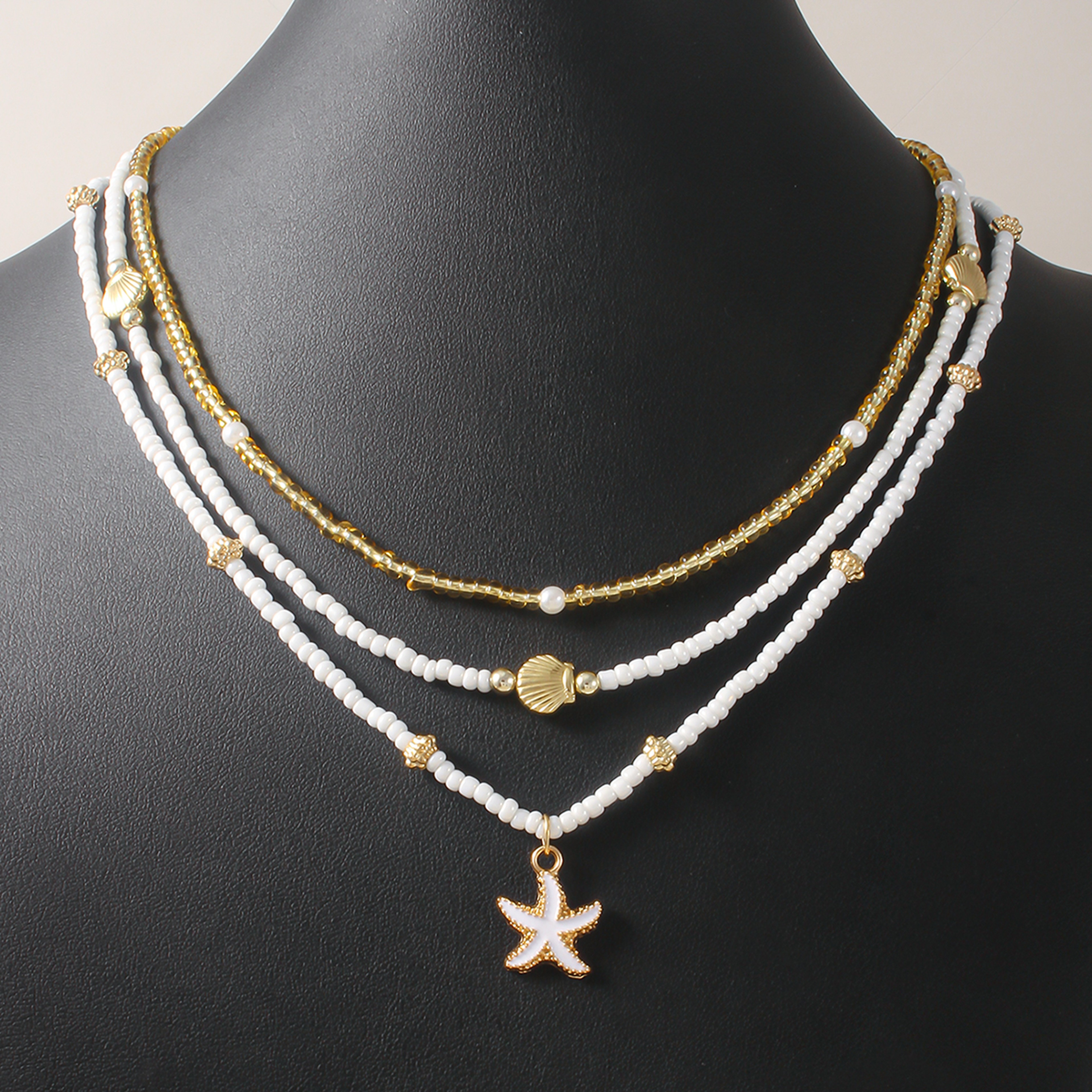 Boho Starfish Shell Necklace Handmade Beaded Choker for Beach Vacation Style – view 6