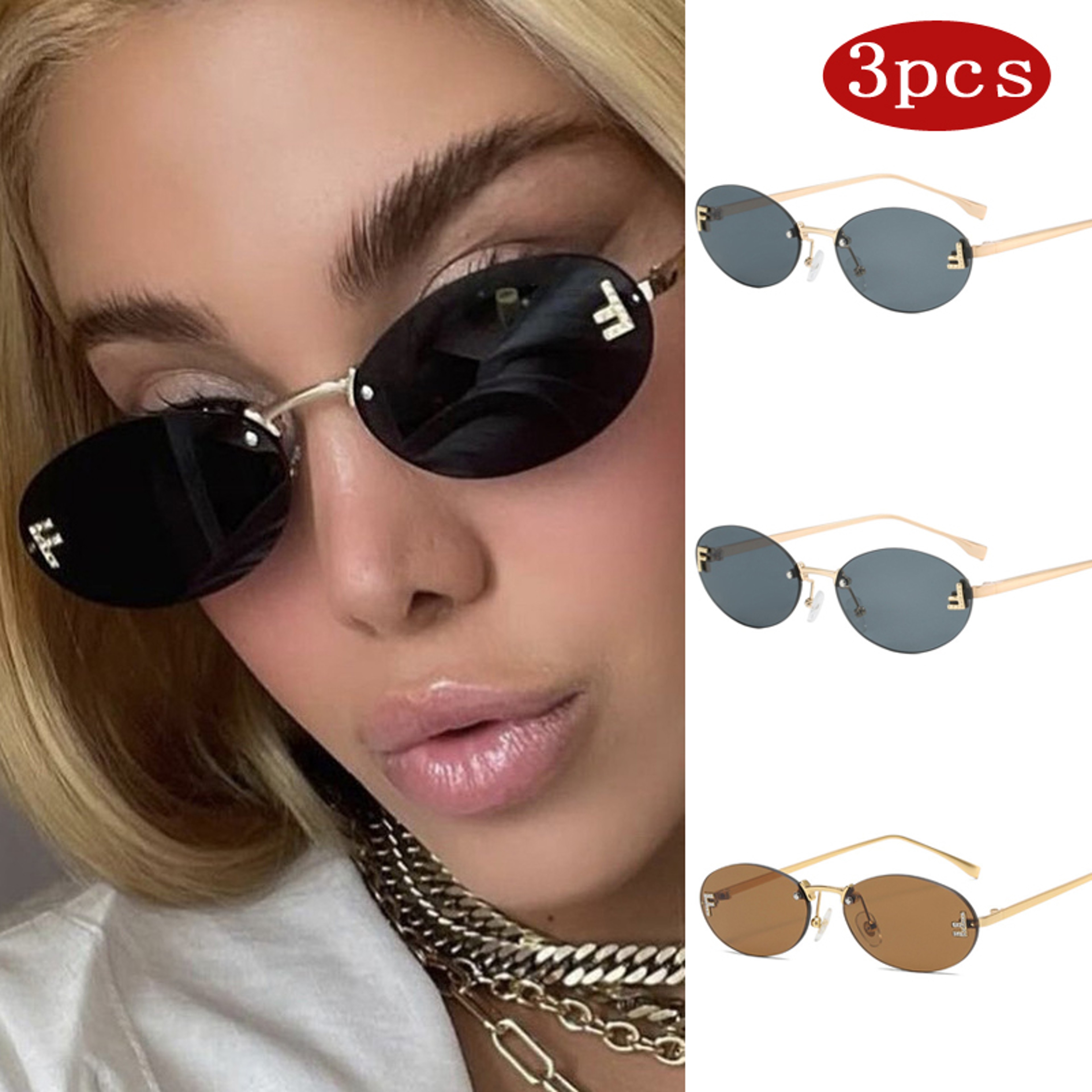 Elegant Rimless Sunglasses Set for Women Retro Small Oval Gradient Fashion Shades – view 4