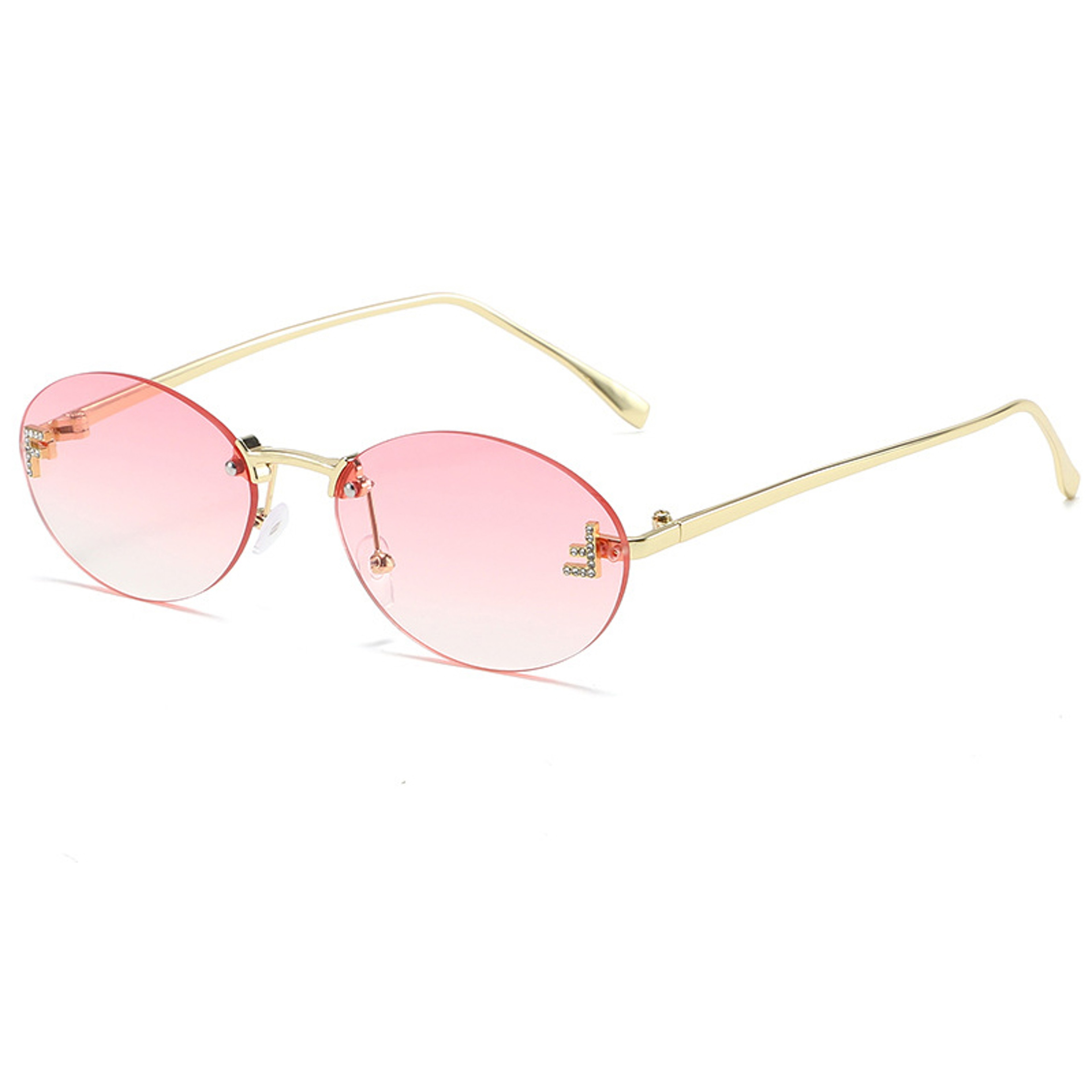 Diamond Letter F Rimless Sunglasses for Women Luxury Oval Sunglasses with Metal Frame UV Shades – view 7