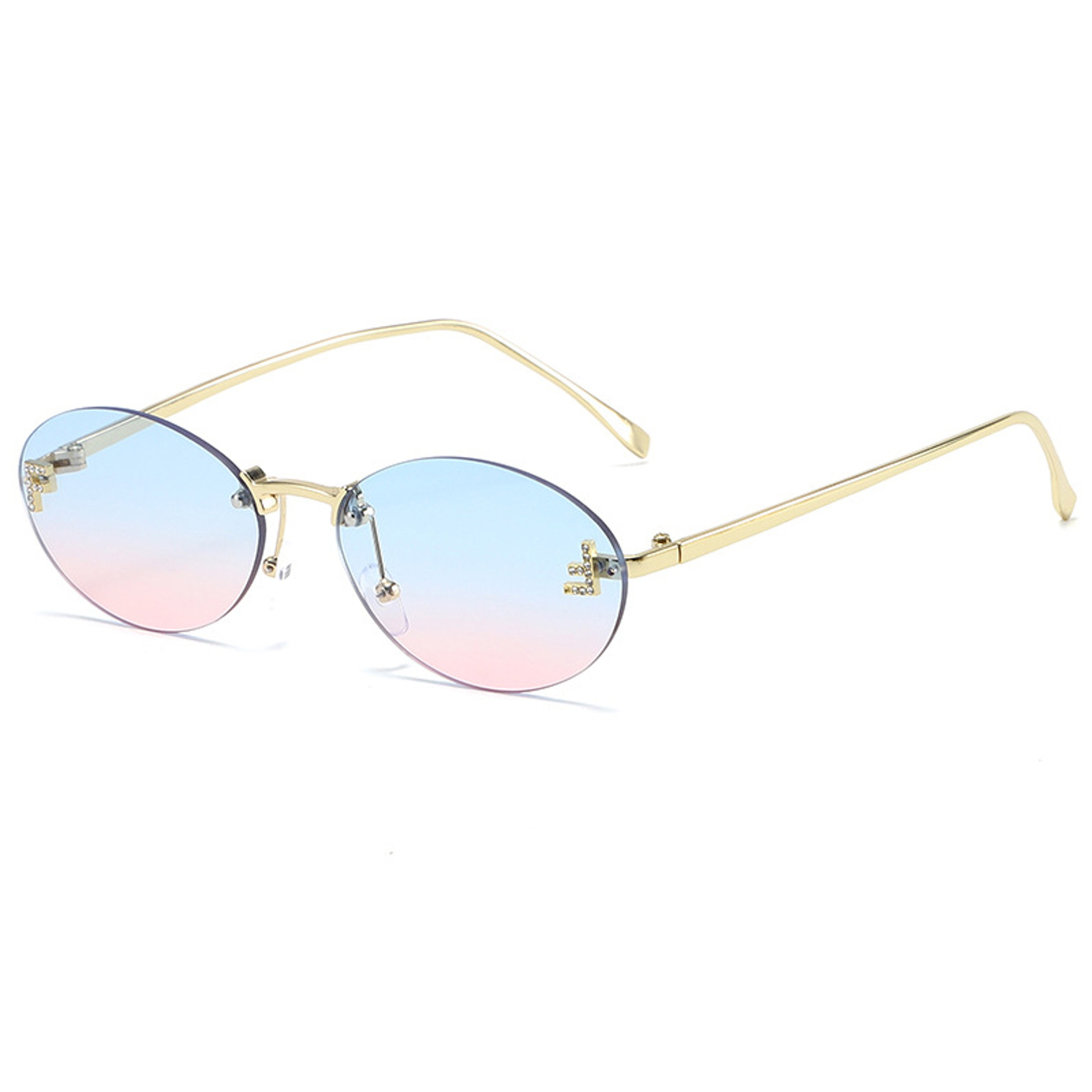 Diamond Letter F Rimless Sunglasses for Women Luxury Oval Sunglasses with Metal Frame UV Shades – view 5