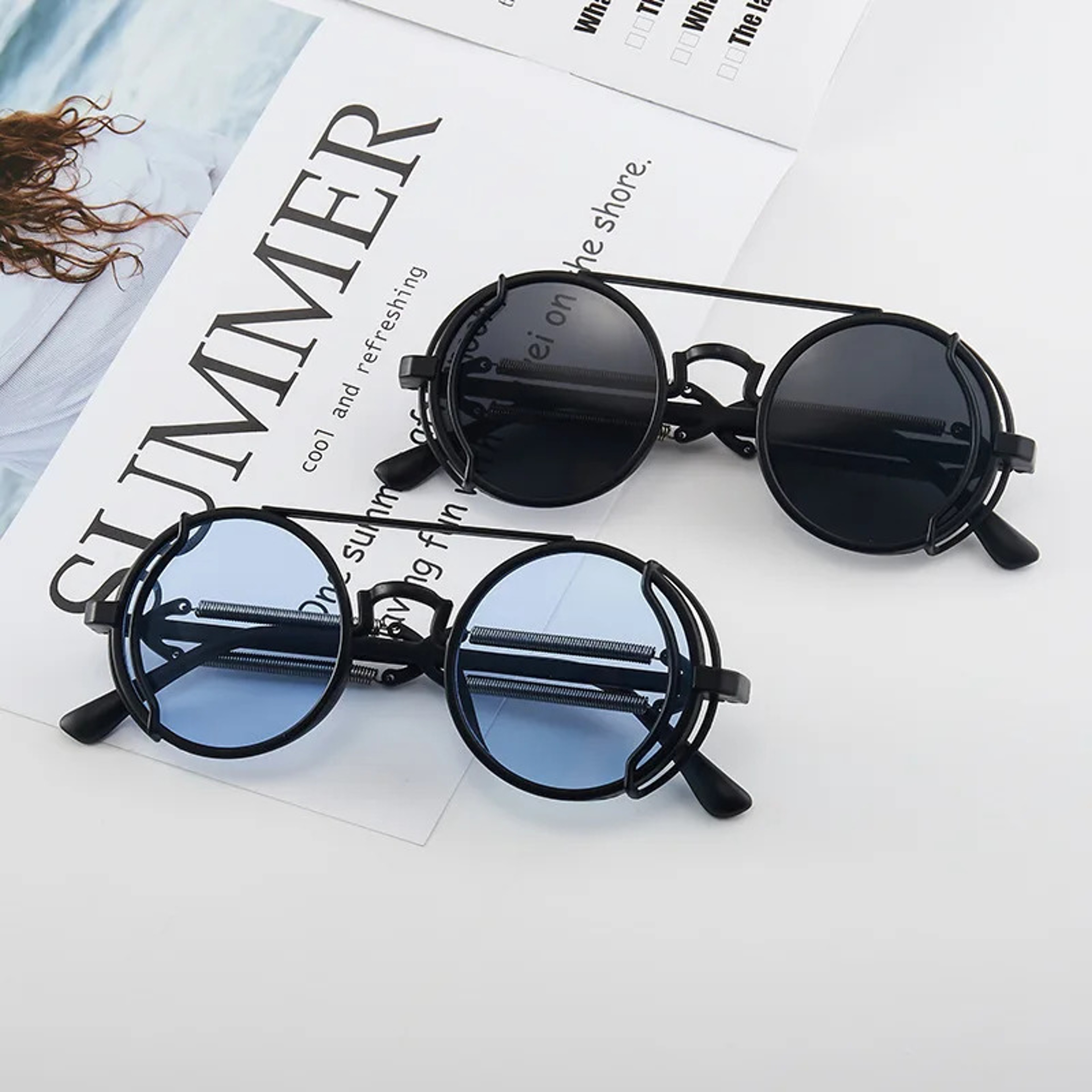Retro Steampunk Sunglasses UV Round Frame Gothic Eyewear for Men & Women – view 2