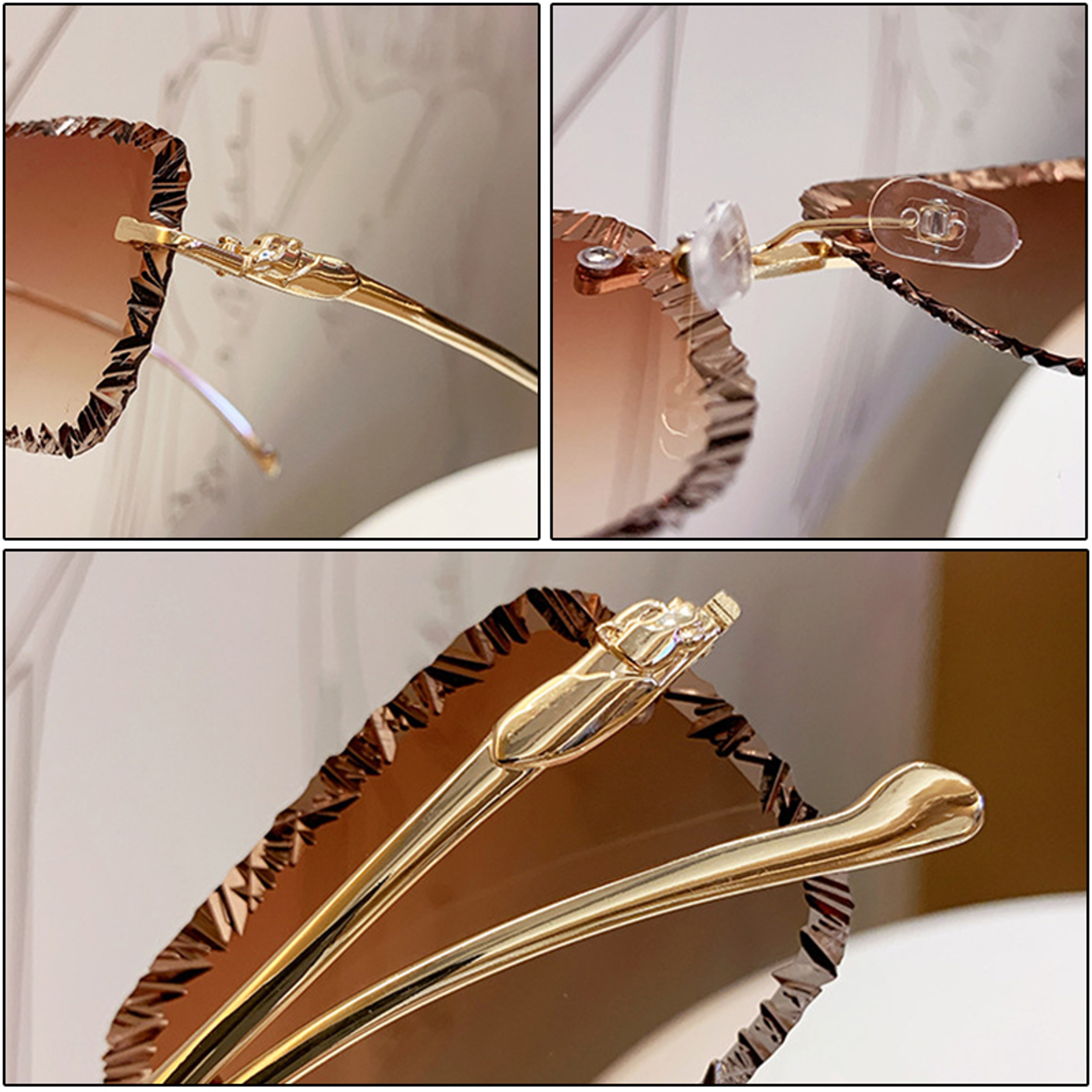 Luxury Rimless Sunglasses with Leopard Temples Vintage Designer Fashion Shades for Women & Men – view 4