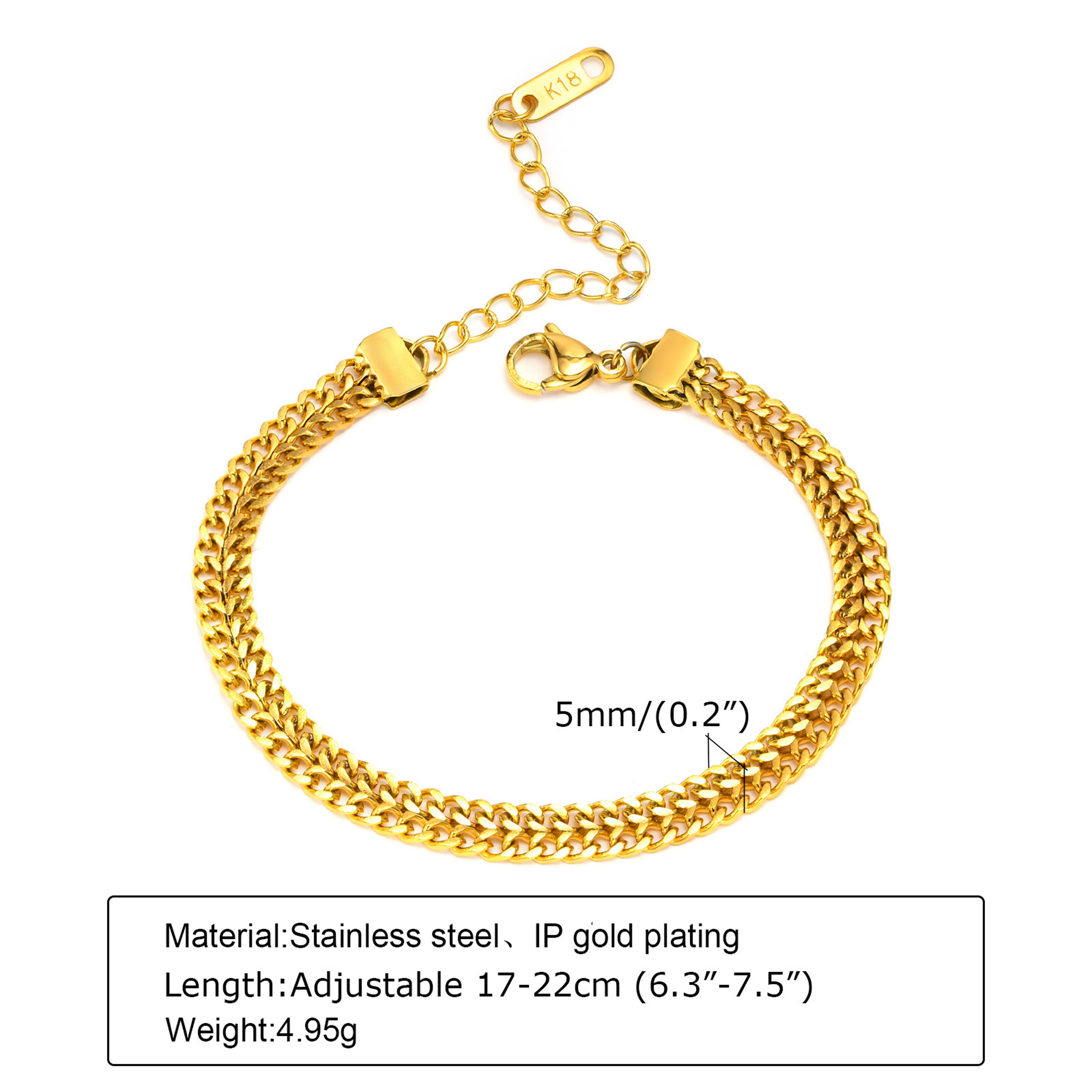 Gold Plated Stainless Steel Paperclip Bracelet For Women Adjustable Chunky Stackable Link Jewelry 17