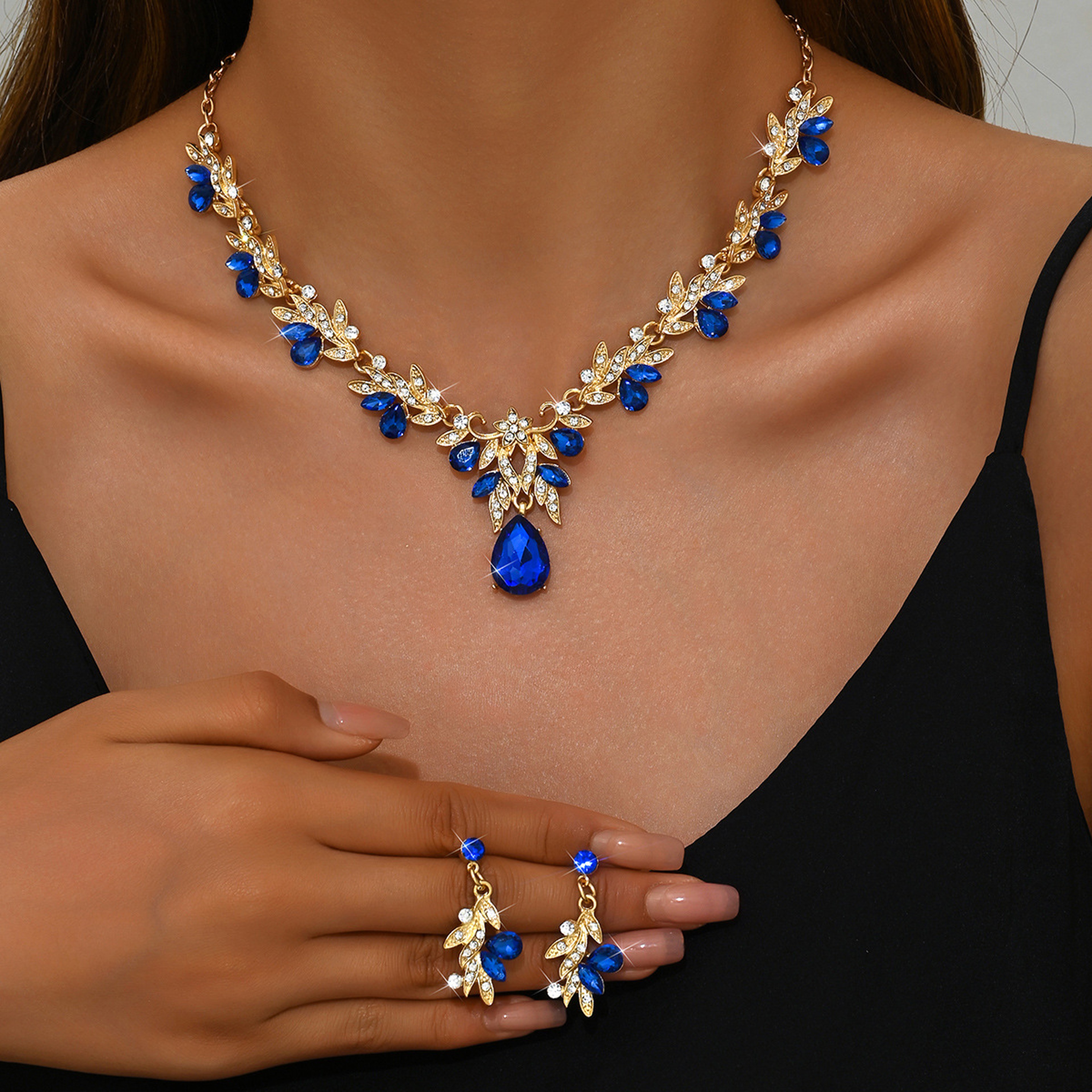 Elegant Waterdrop Jewelry Set Bridal Choker Necklace & Earrings for Weddings, Prom & Parties – view 4