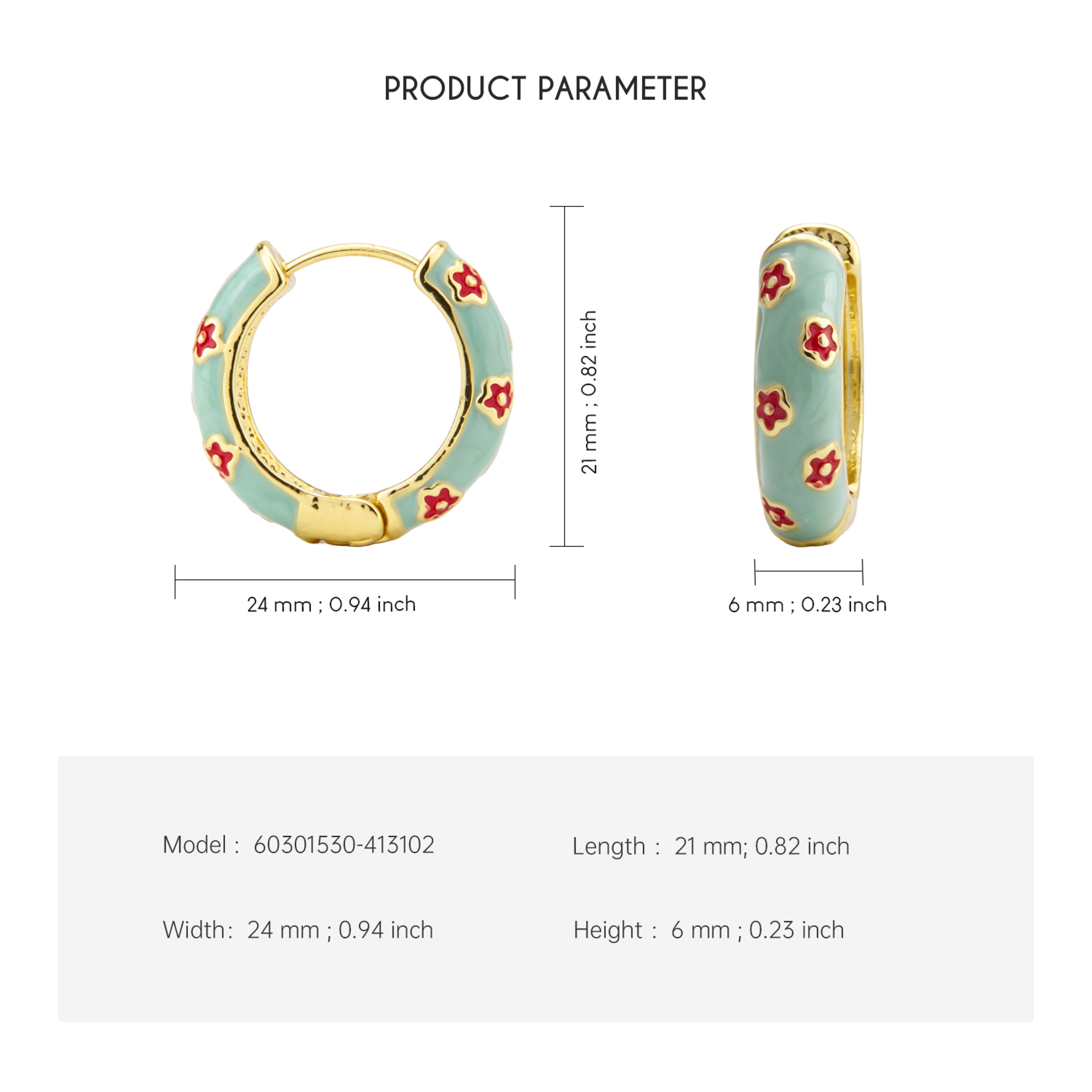 Bohemian Floral Hoop Earrings for Women with Enamel Cloisonne Design – view 2