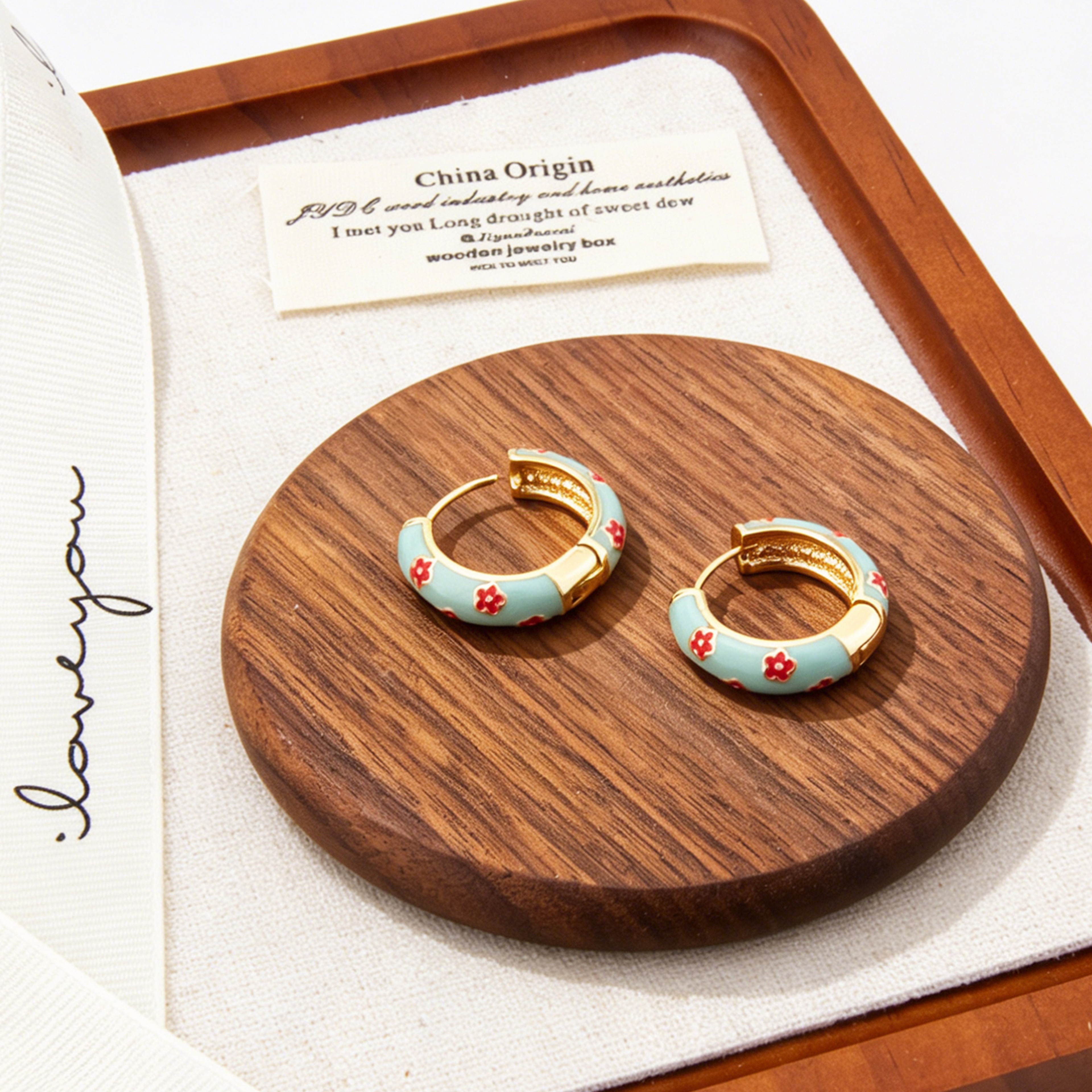 Bohemian Floral Hoop Earrings for Women with Enamel Cloisonne Design – view 5