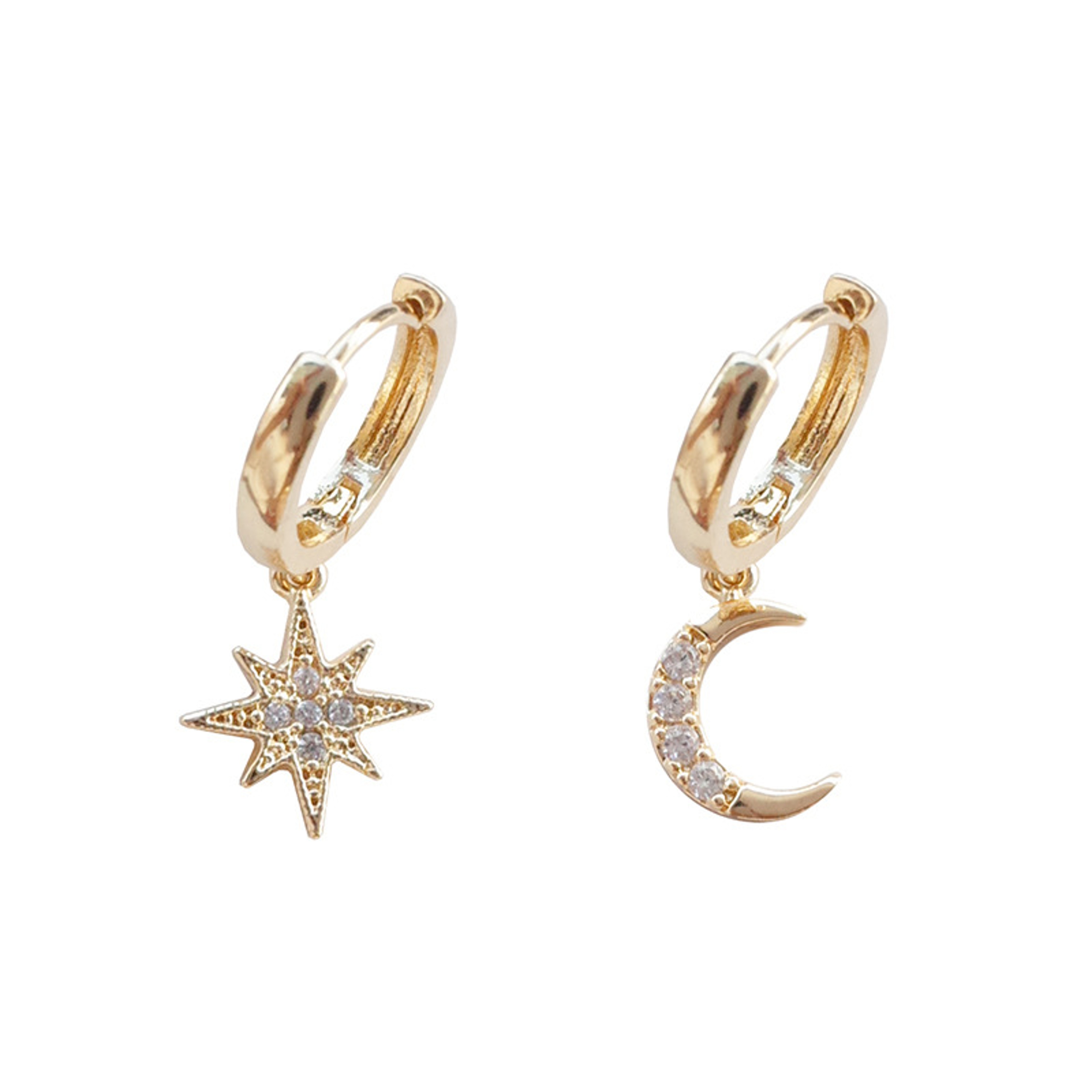 Vintage Sun and Moon Earrings Asymmetrical Korean Dangle Celestial Jewelry for Women – view 6