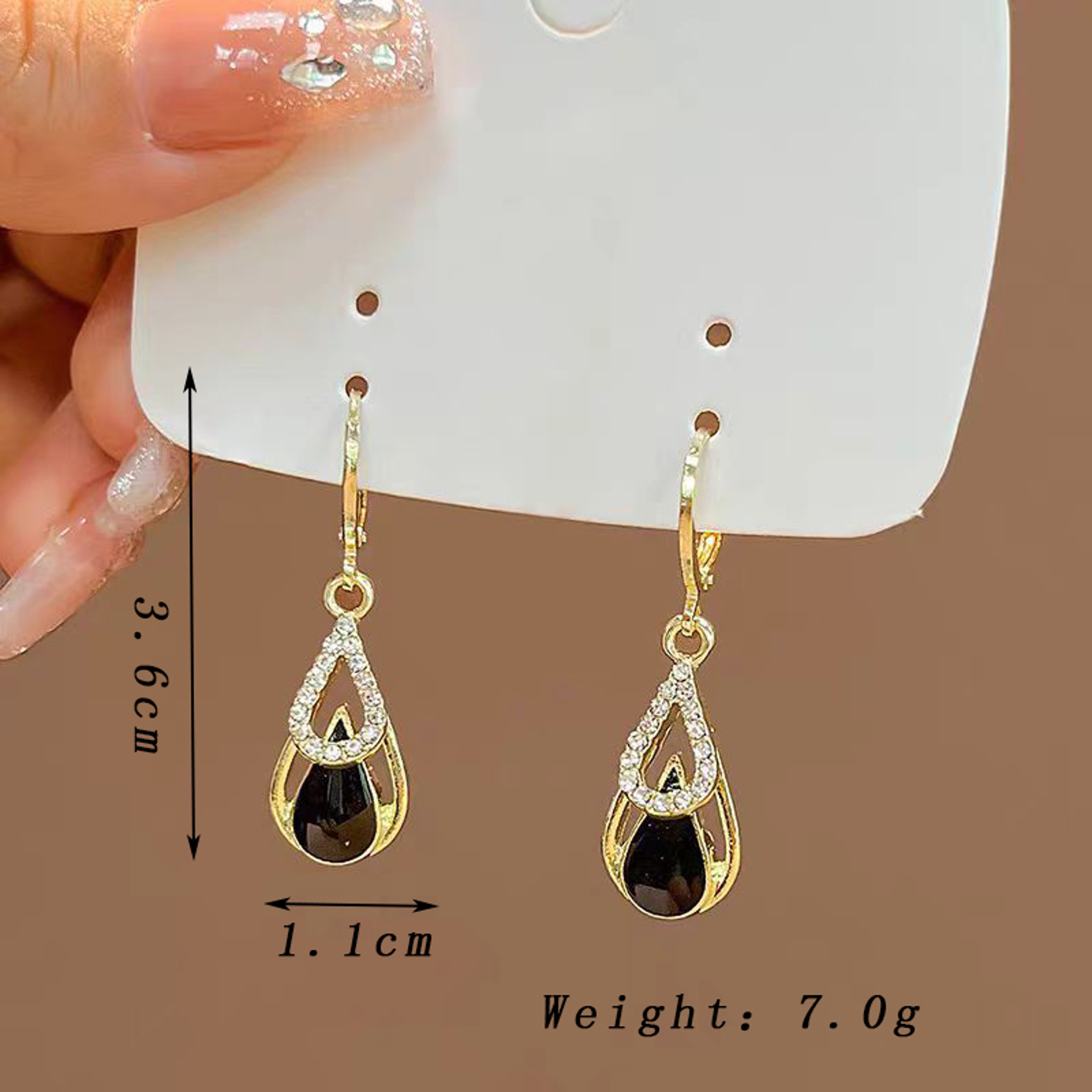 Elegant Rhinestone Dangle Earrings For Women Black Enamel Gold Hoop Statement Jewelry 5