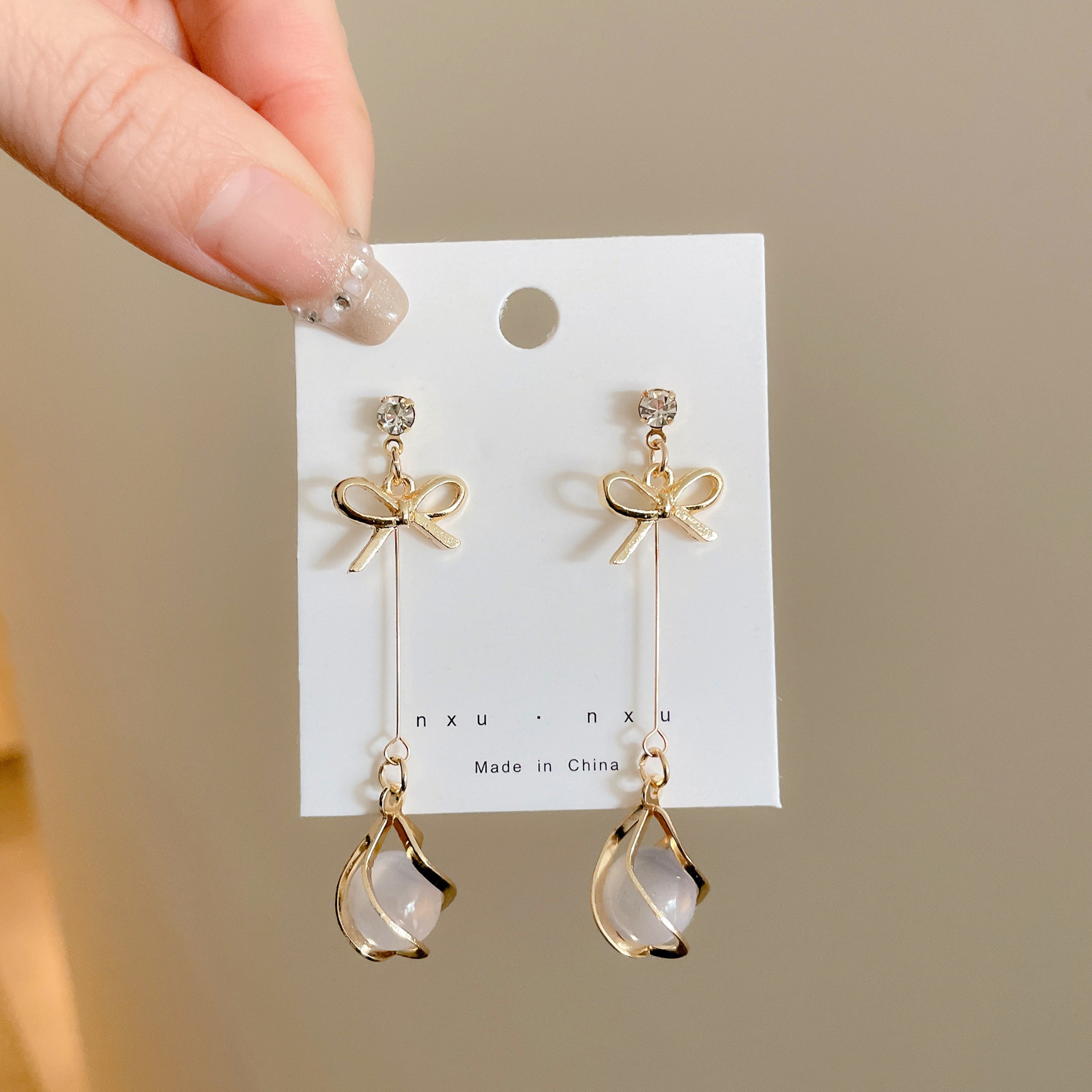 Elegant Bow Knot Earrings With Opal Crystal Dangle For Women Fashion Jewelry 5