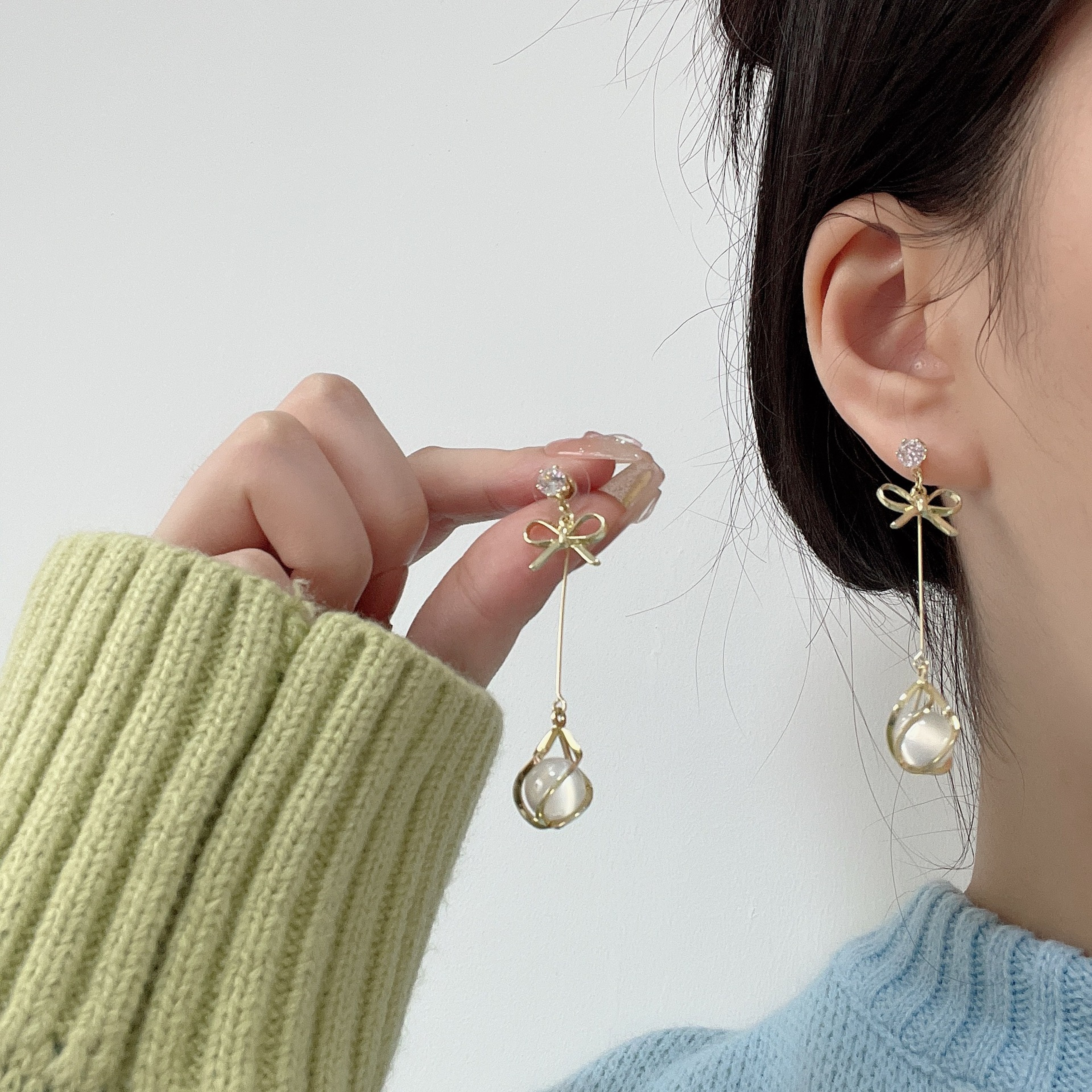 Elegant Bow Knot Earrings With Opal Crystal Dangle For Women Fashion Jewelry 4