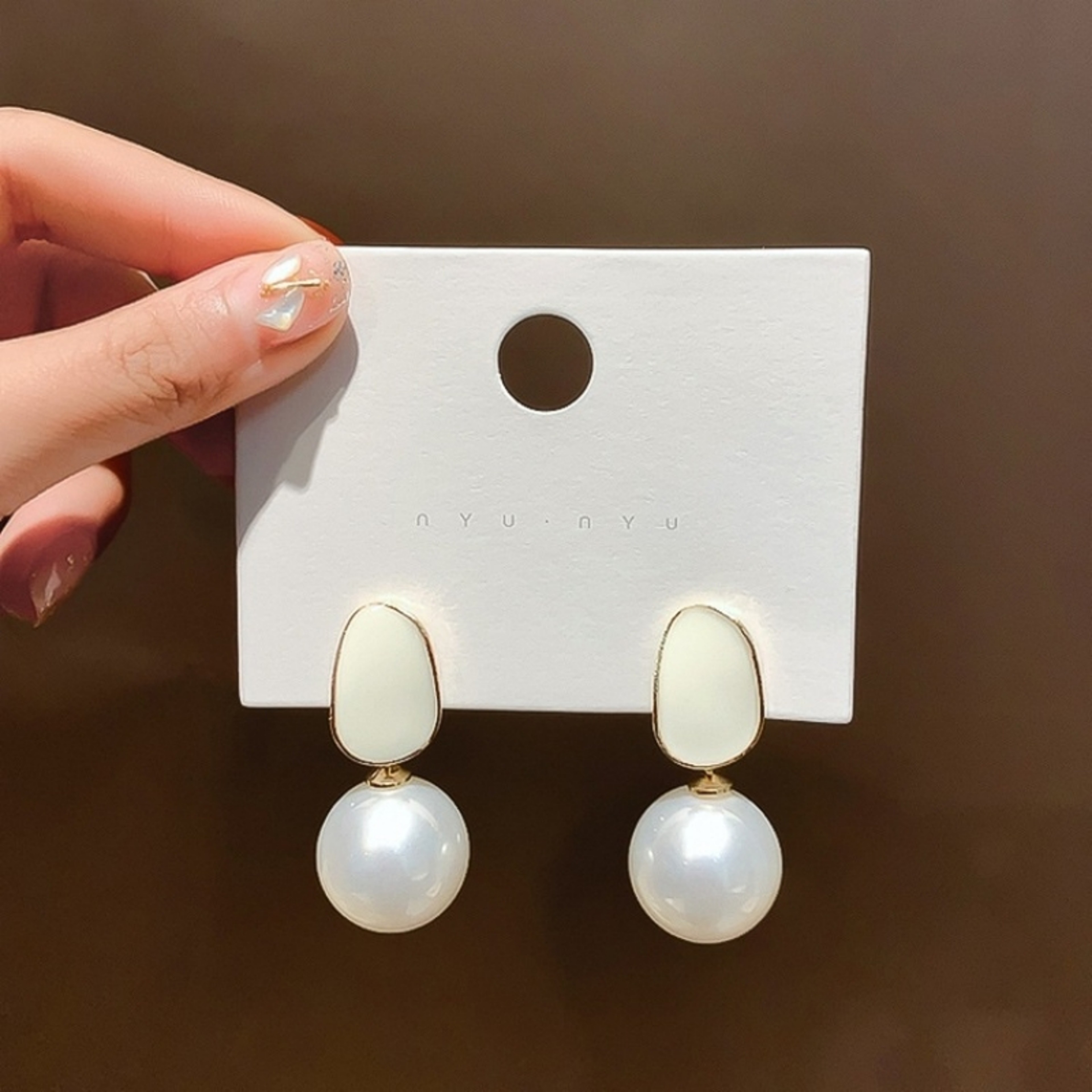 Elegant Pearl Dangle Earrings with Geometric Acrylic Ball Design for Women – view 3