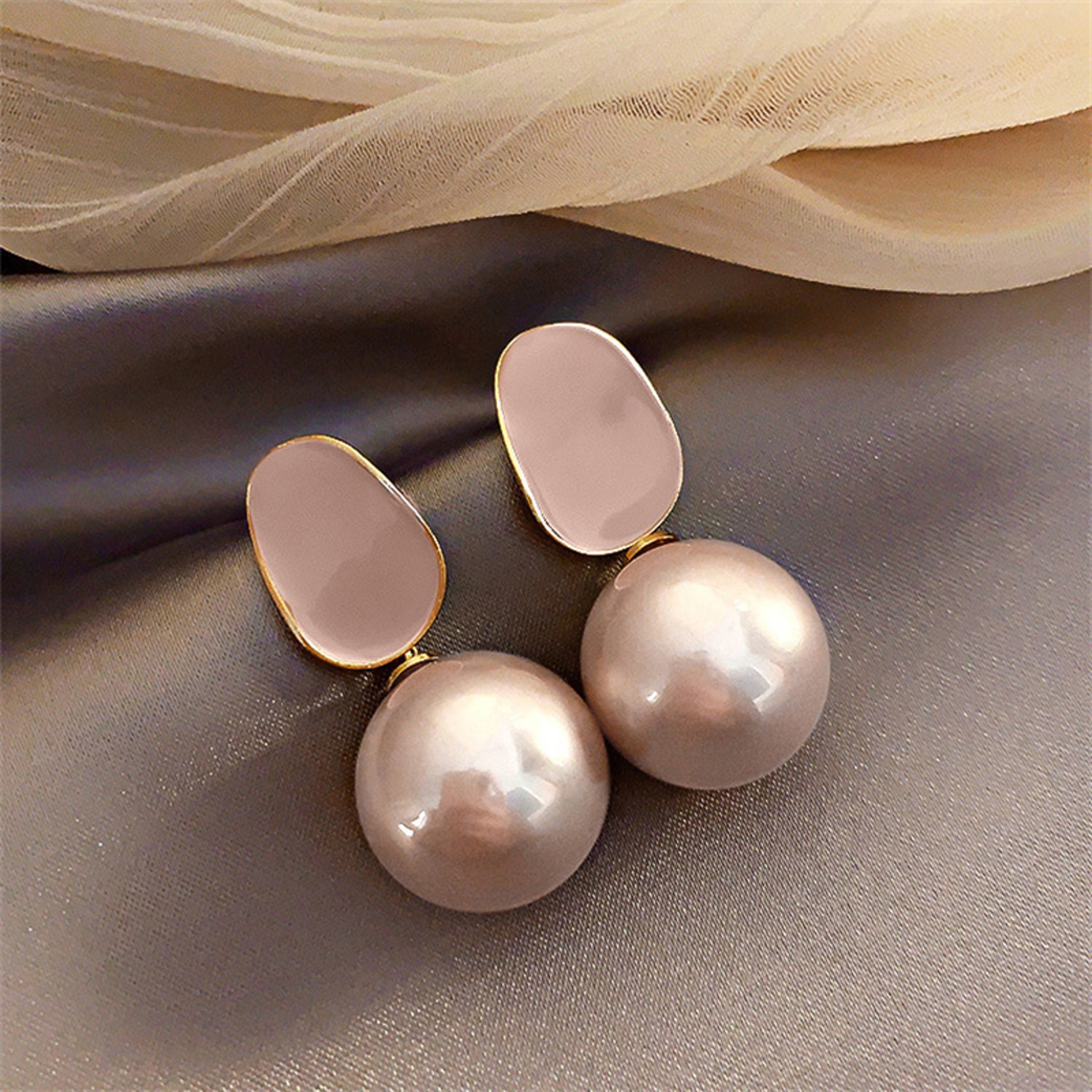 Elegant Pearl Dangle Earrings with Geometric Acrylic Ball Design for Women – view 6