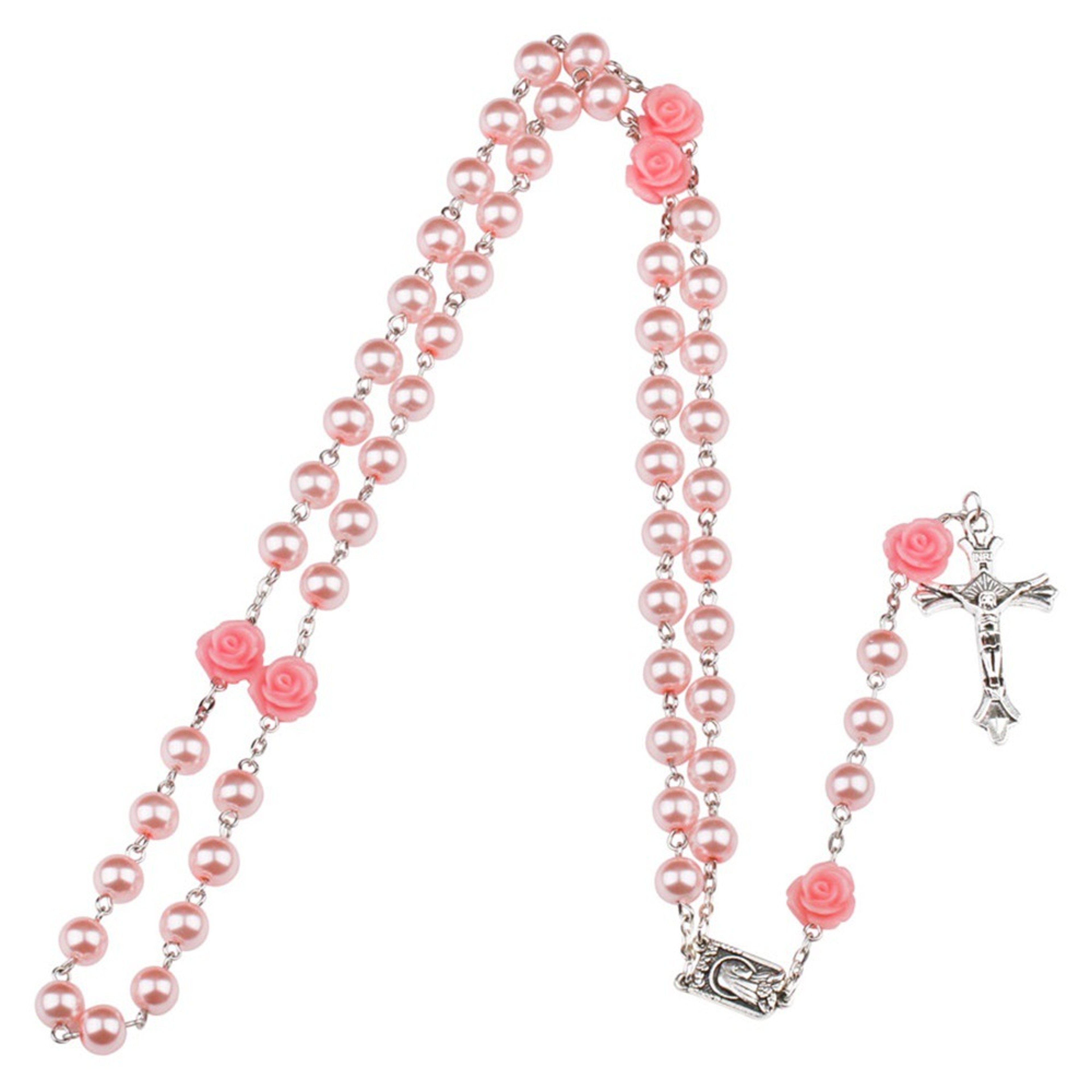 Pink Rosary Necklace with Rose Glass Beads & Crucifix Cross Pendant for Prayer and Everyday Faith – view 3