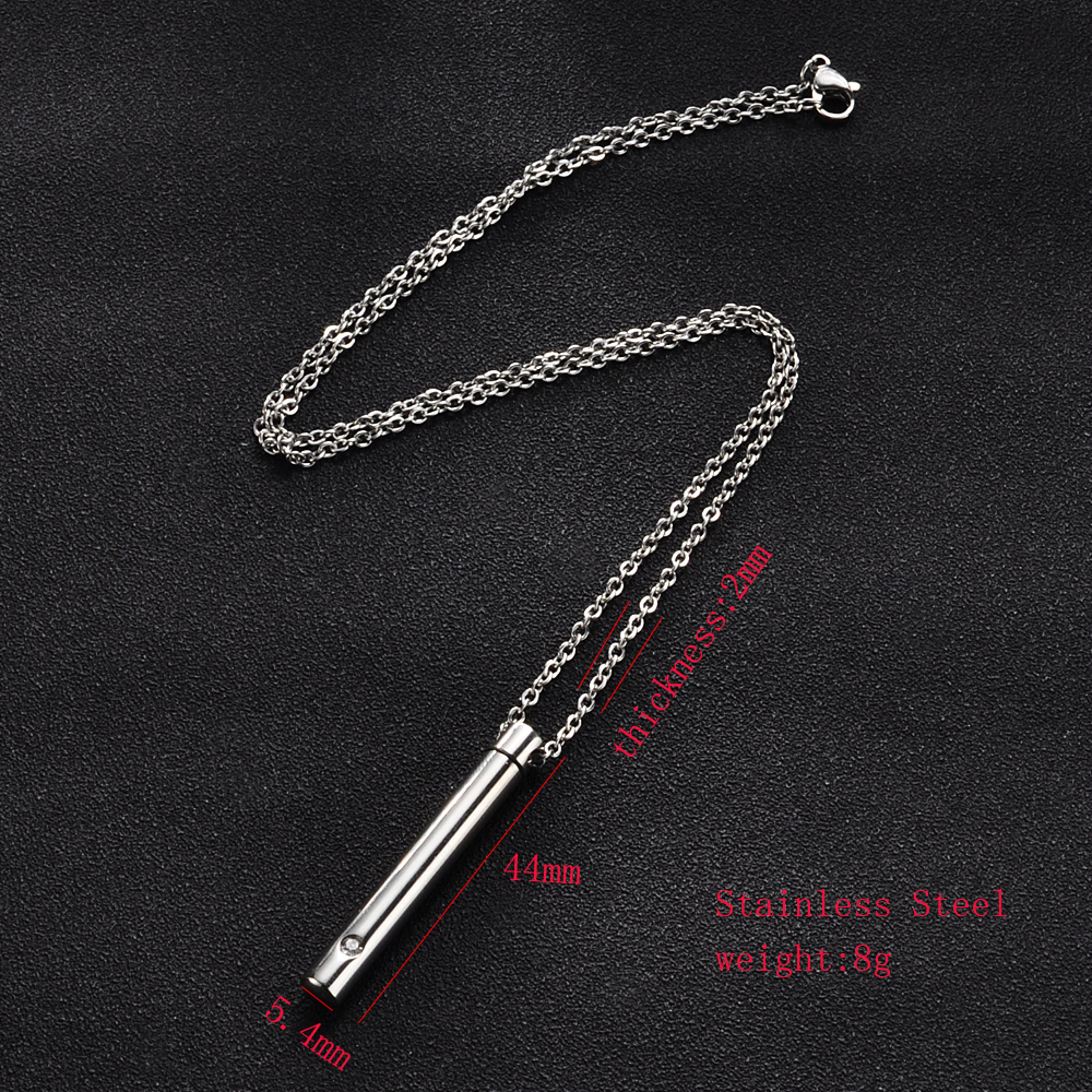 Stainless Steel Memorial Urn Pendant Cremation Necklace for Ashes with Crystal Cylinder Keepsake – view 6