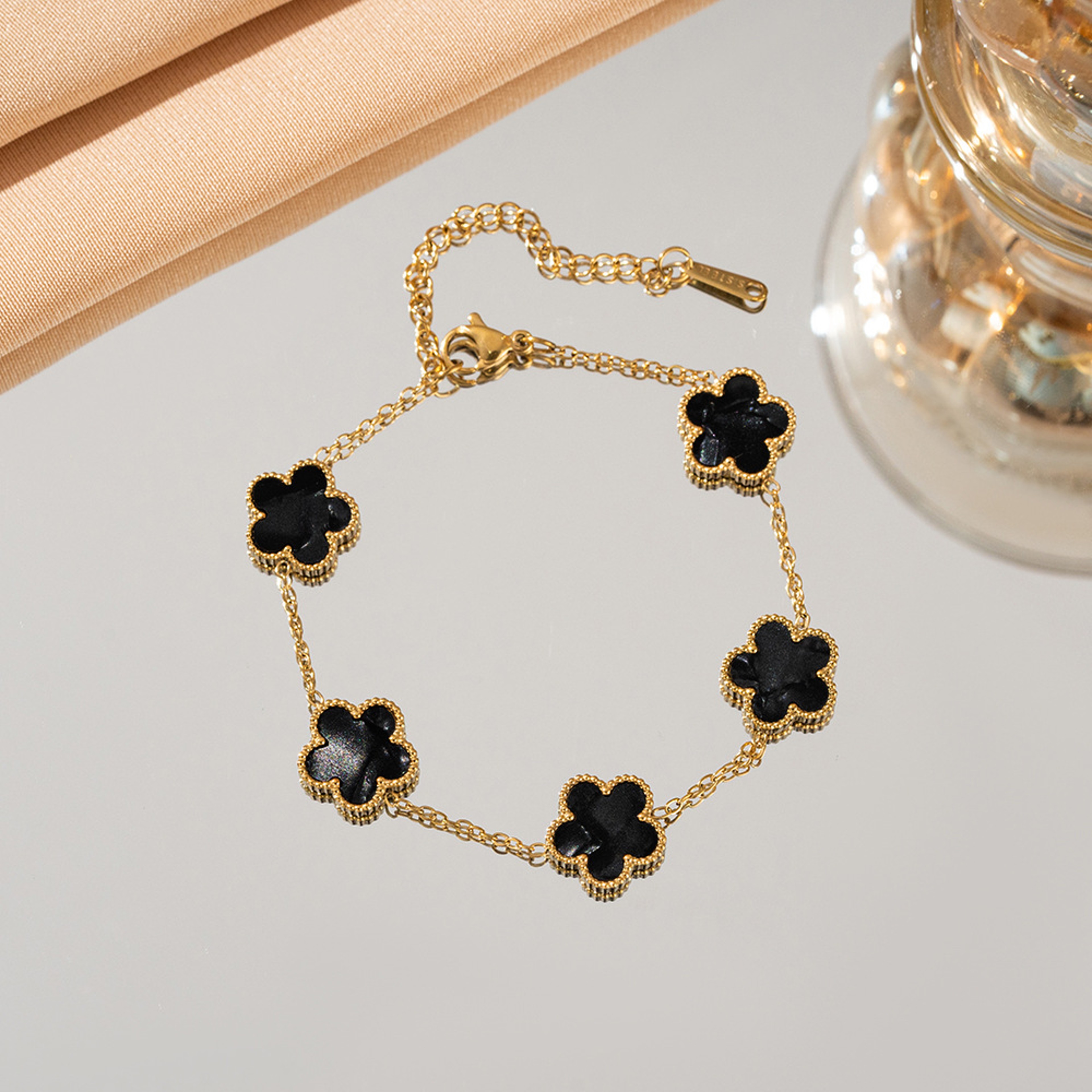 Lucky Five Petal Flower Bracelet Adjustable Stainless Steel Bracelet for Women – view 5