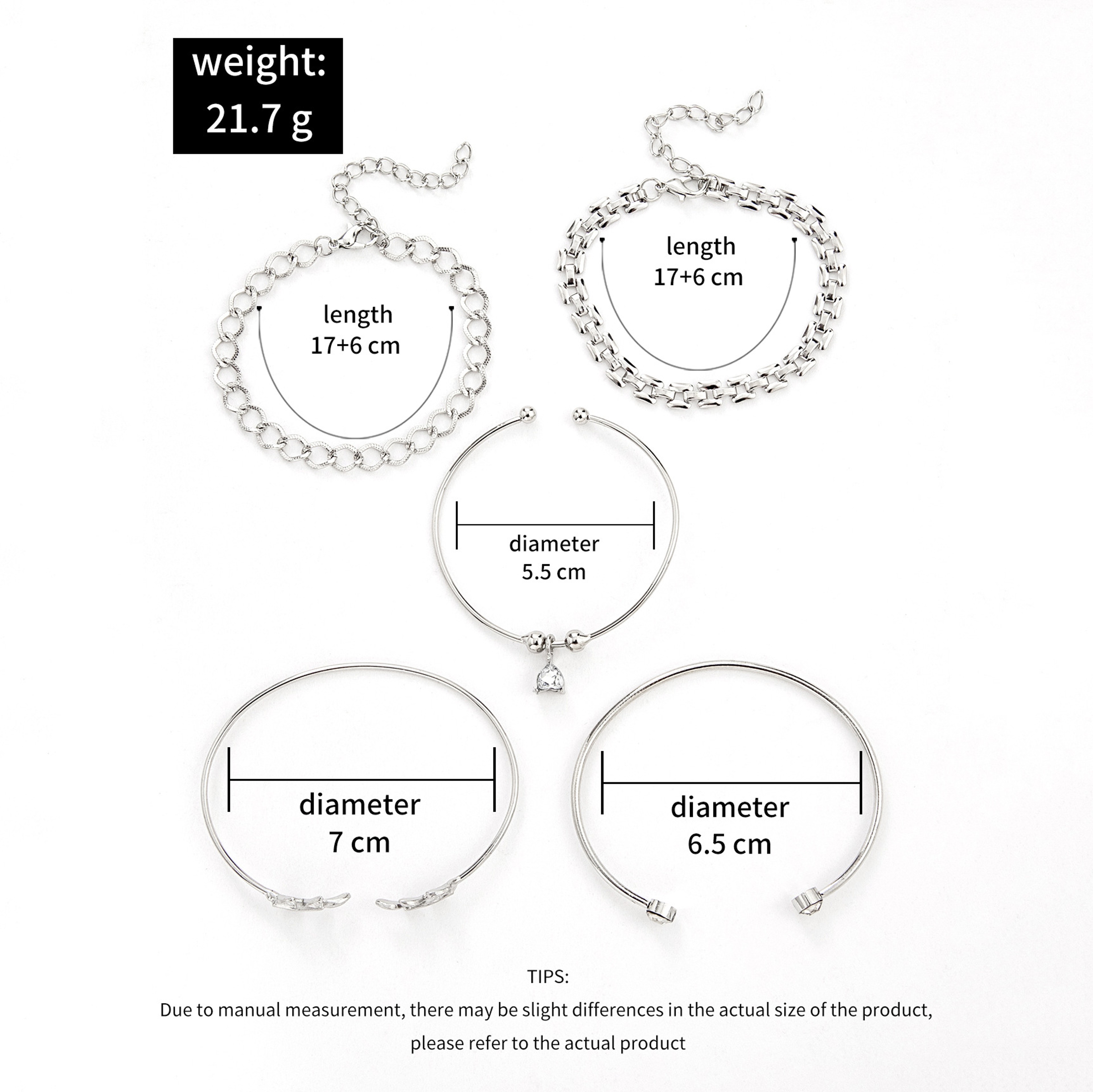Bracelet Set for Women with Silver Cuff Bracelet & Crystal Leaf Layered Bangles – view 2