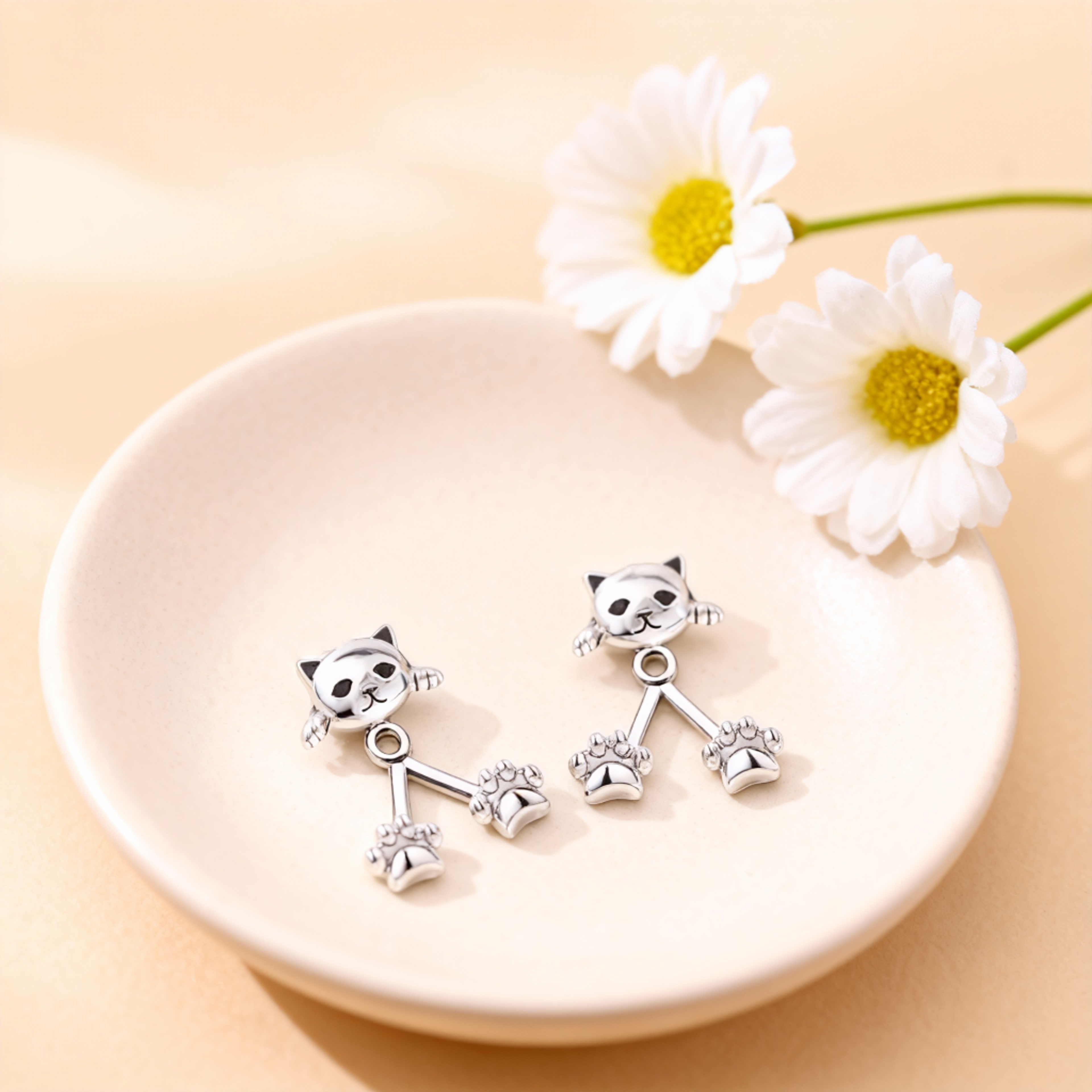 Cat Stud Earrings with Fish Design Cute Asymmetrical Earrings for Women – view 2