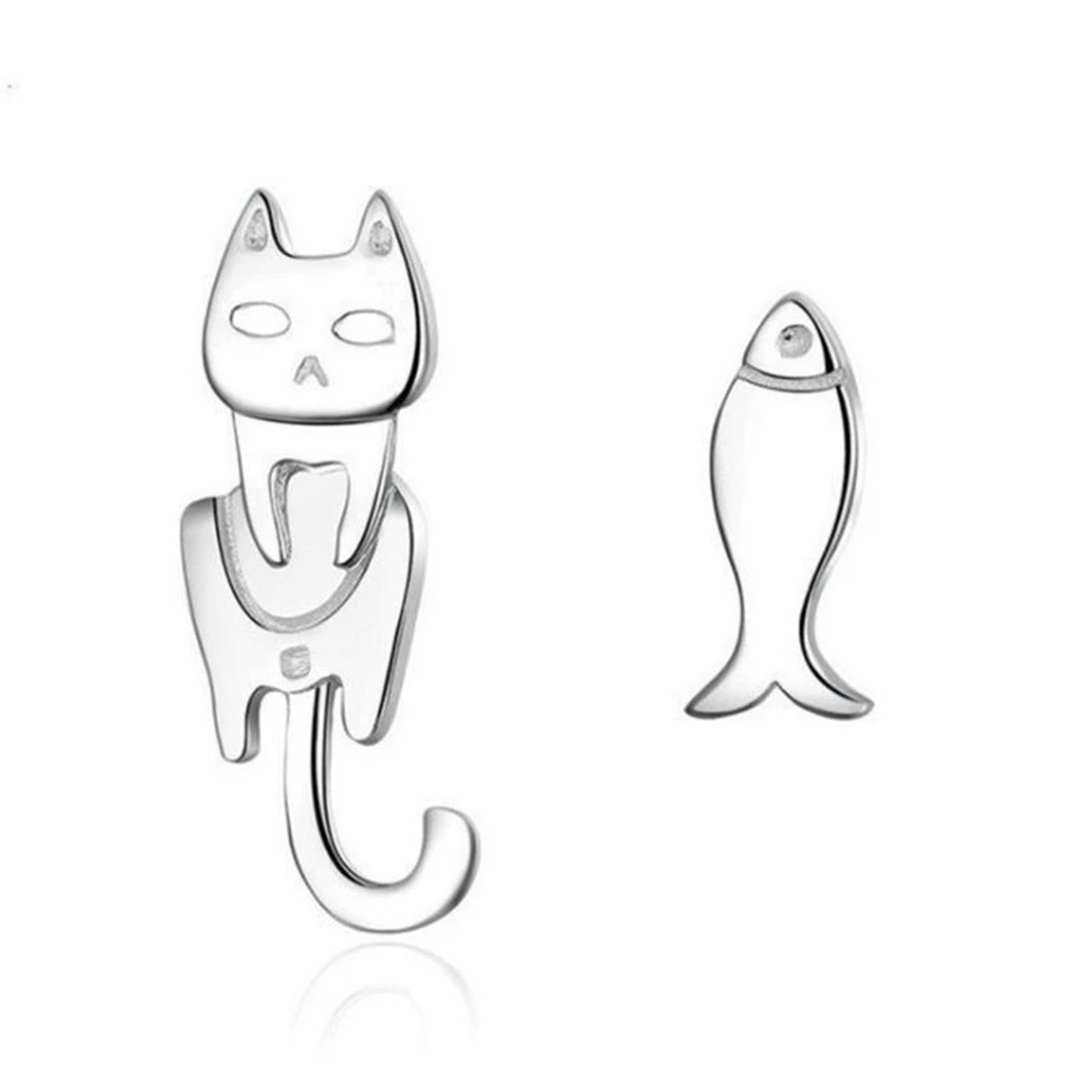 Cat Stud Earrings with Fish Design Cute Asymmetrical Earrings for Women – view 5