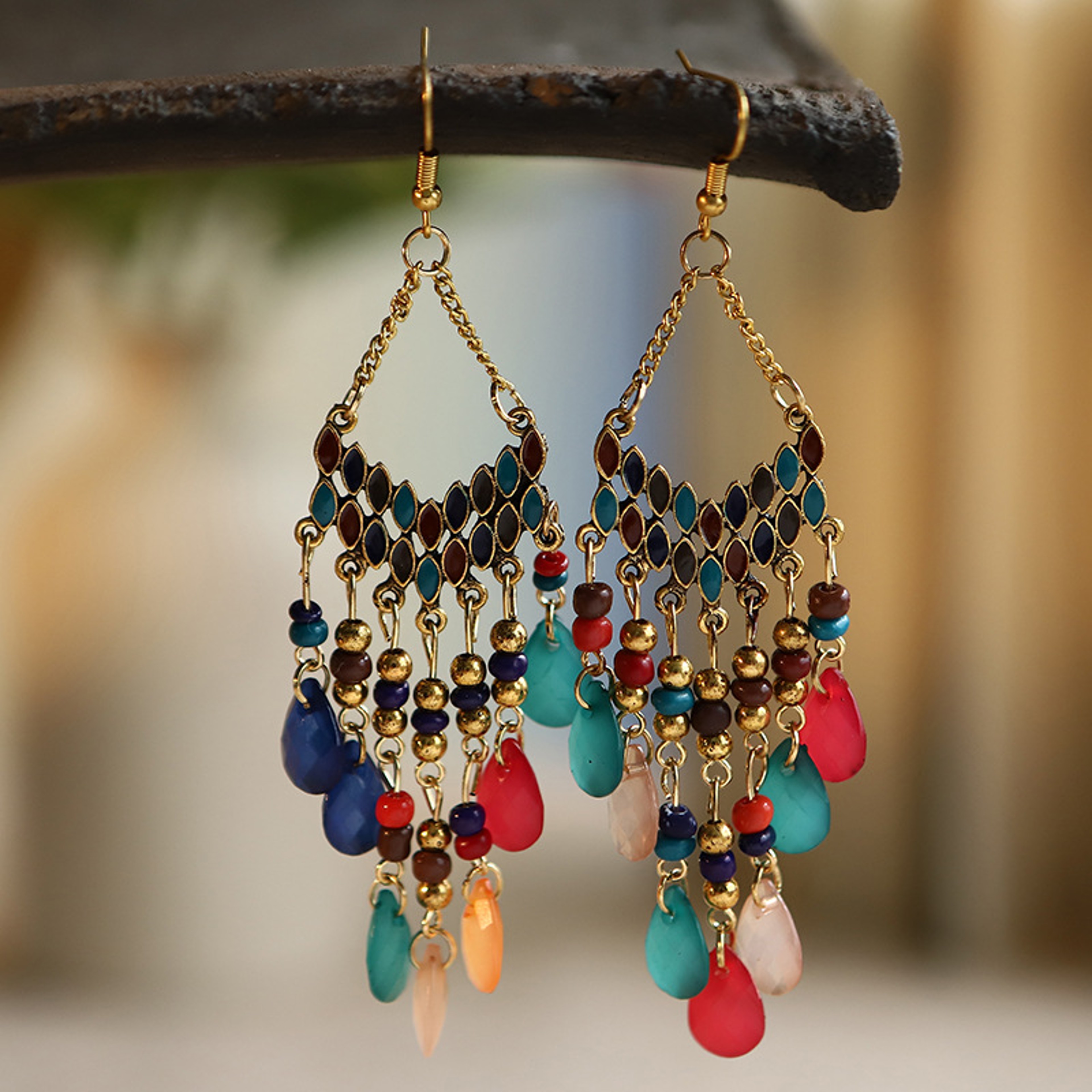 Bohemian Water Drop Beaded Tassel Earrings For Women Ethnic Retro Statement Jewelry 1