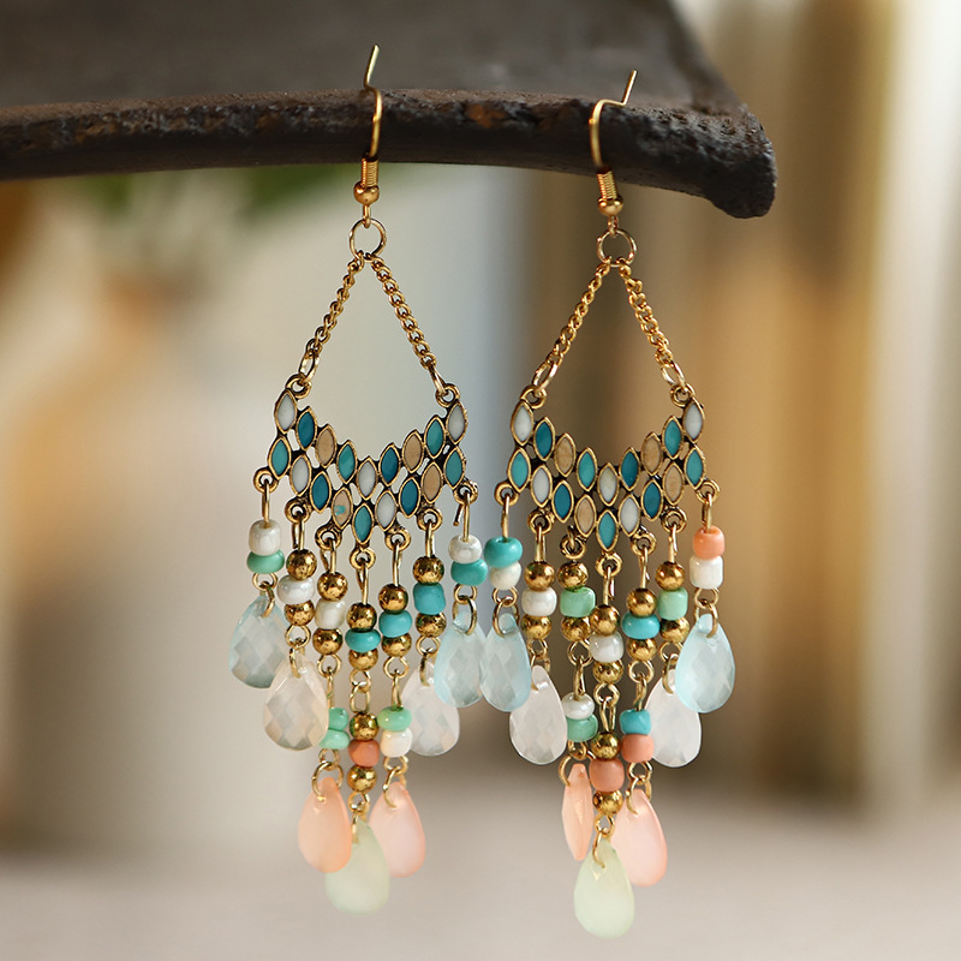 Bohemian Water Drop Beaded Tassel Earrings For Women Ethnic Retro Statement Jewelry 2