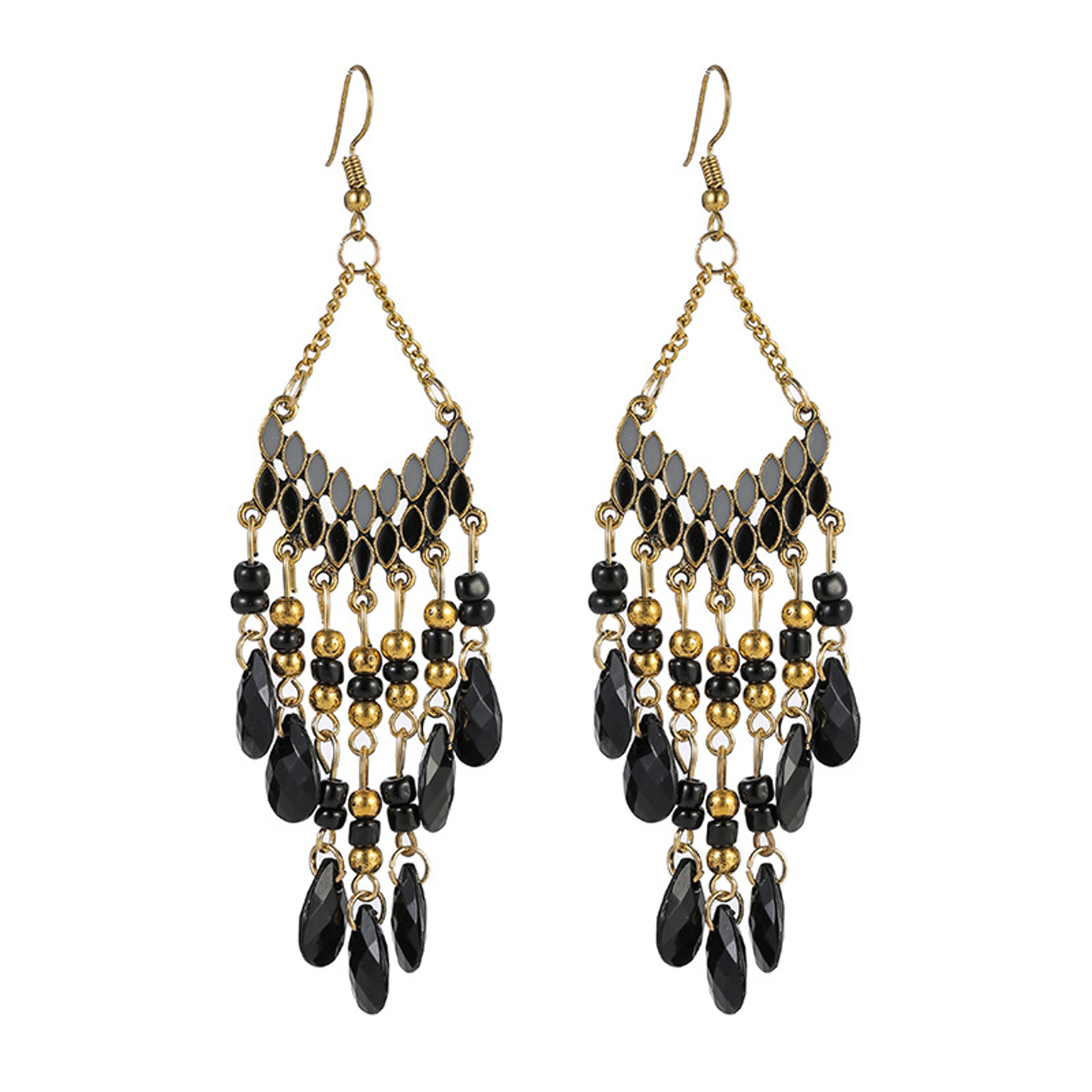 Bohemian Water Drop Beaded Tassel Earrings For Women Ethnic Retro Statement Jewelry 7