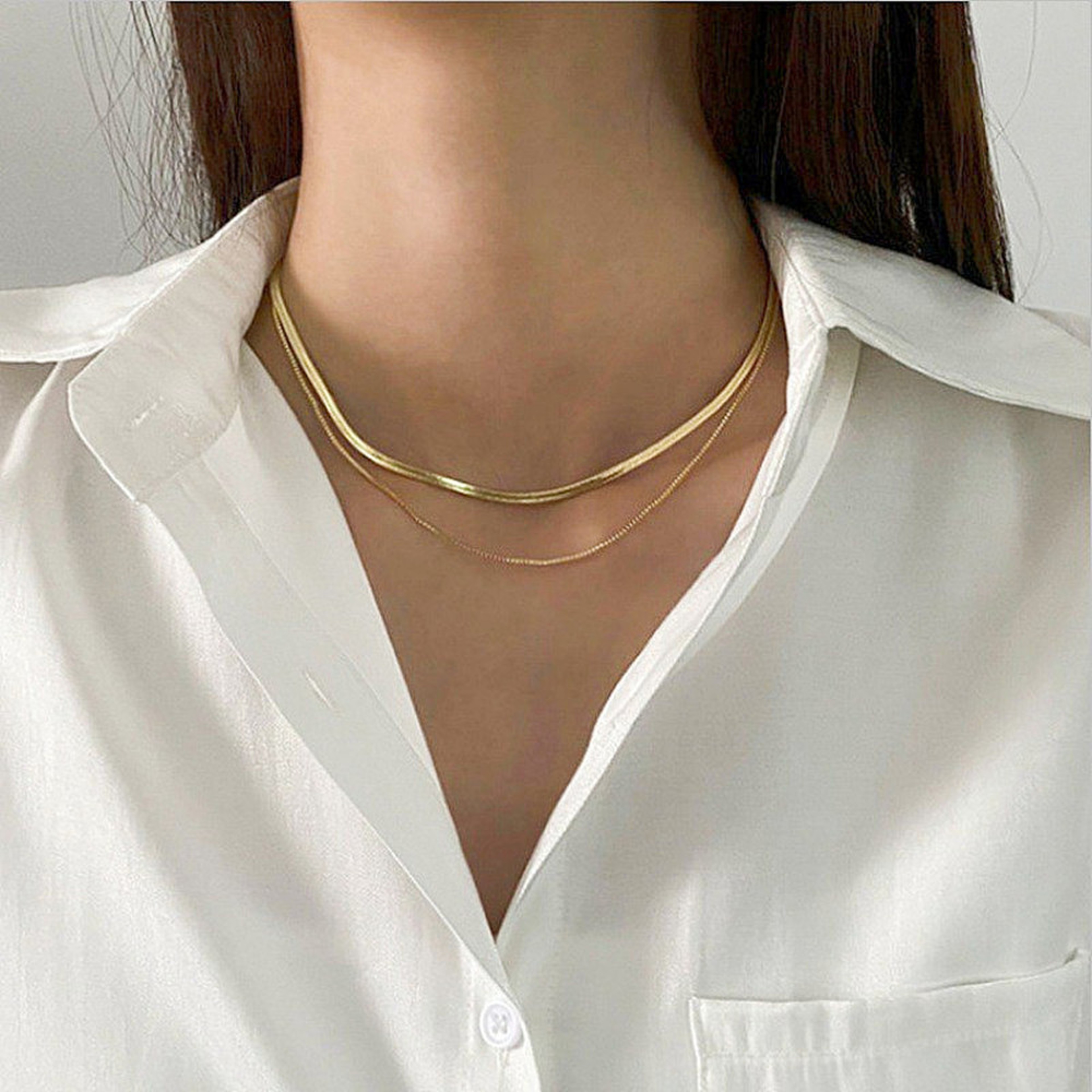 Double Layer Snake Chain Necklace for Women Gold Layered Clavicle Y2K Jewelry – view 6