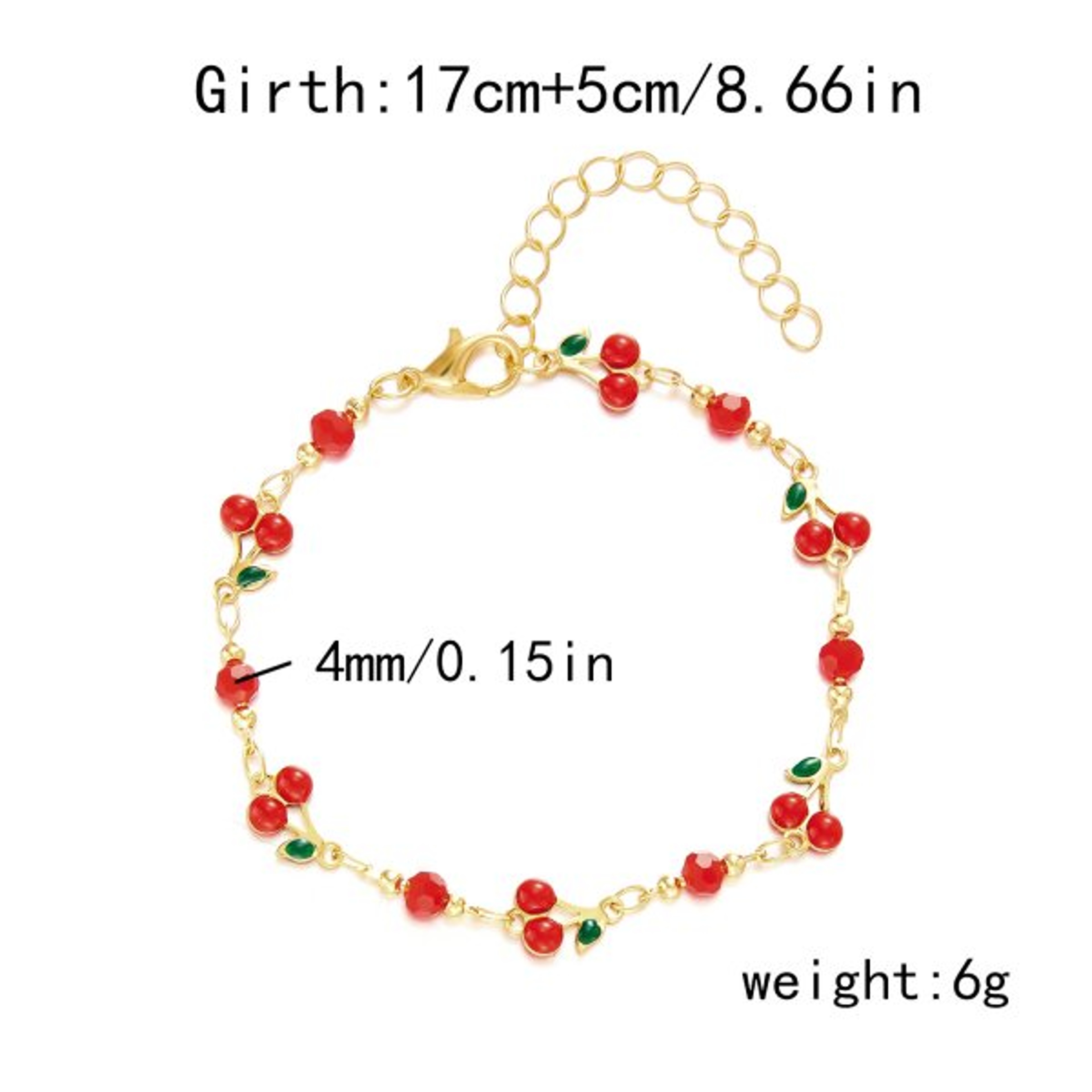 Sweet Cherry Charm Bracelet with Strawberry, Heart & Pearl Charms Gold Bracelet for Women – view 7