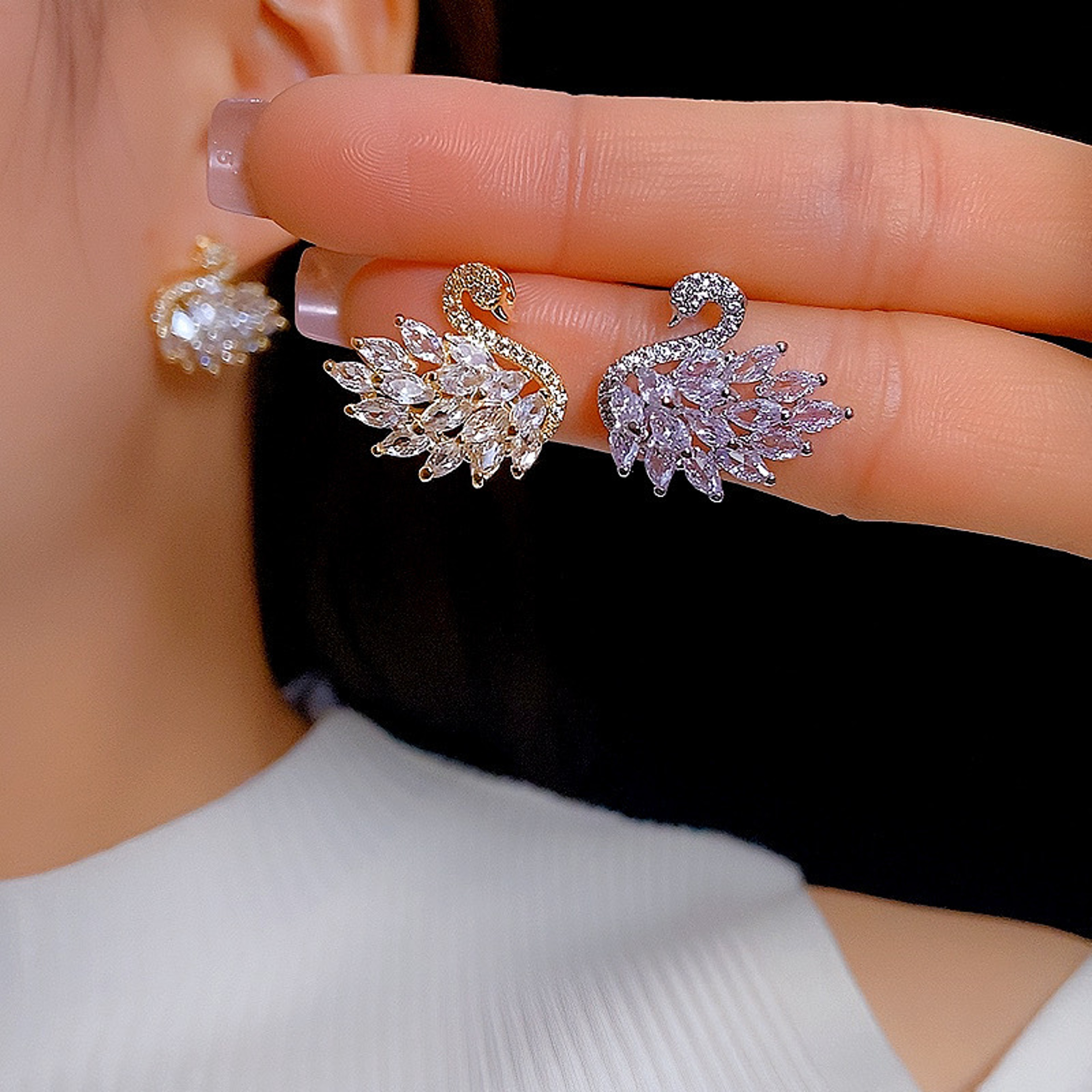 Elegant Swan Earrings with Zircon Crystal Long Dangle Design for Women – view 4