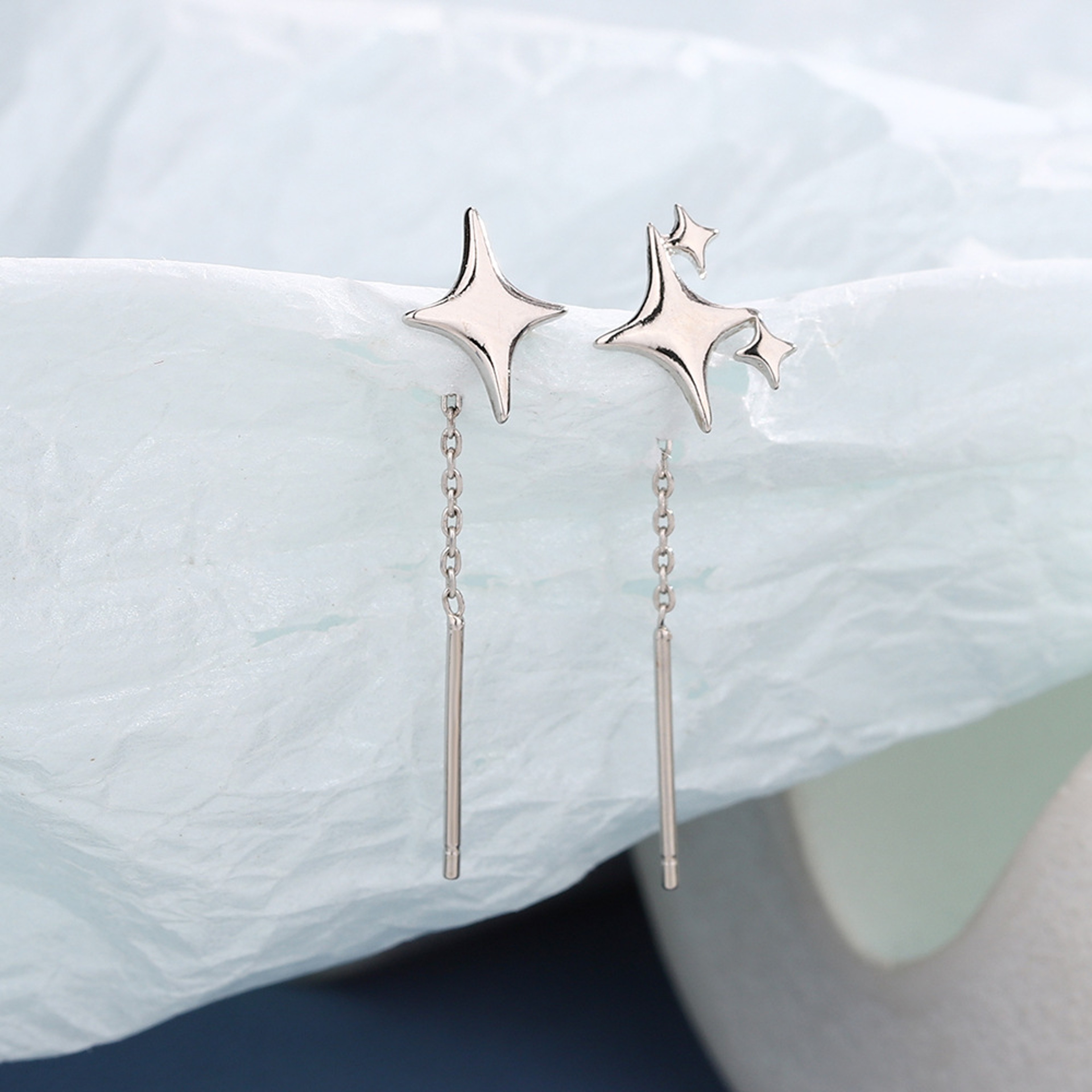 Sparkling Star Hoop Earrings With Rhinestone Tassel Geometric Design For Women 12