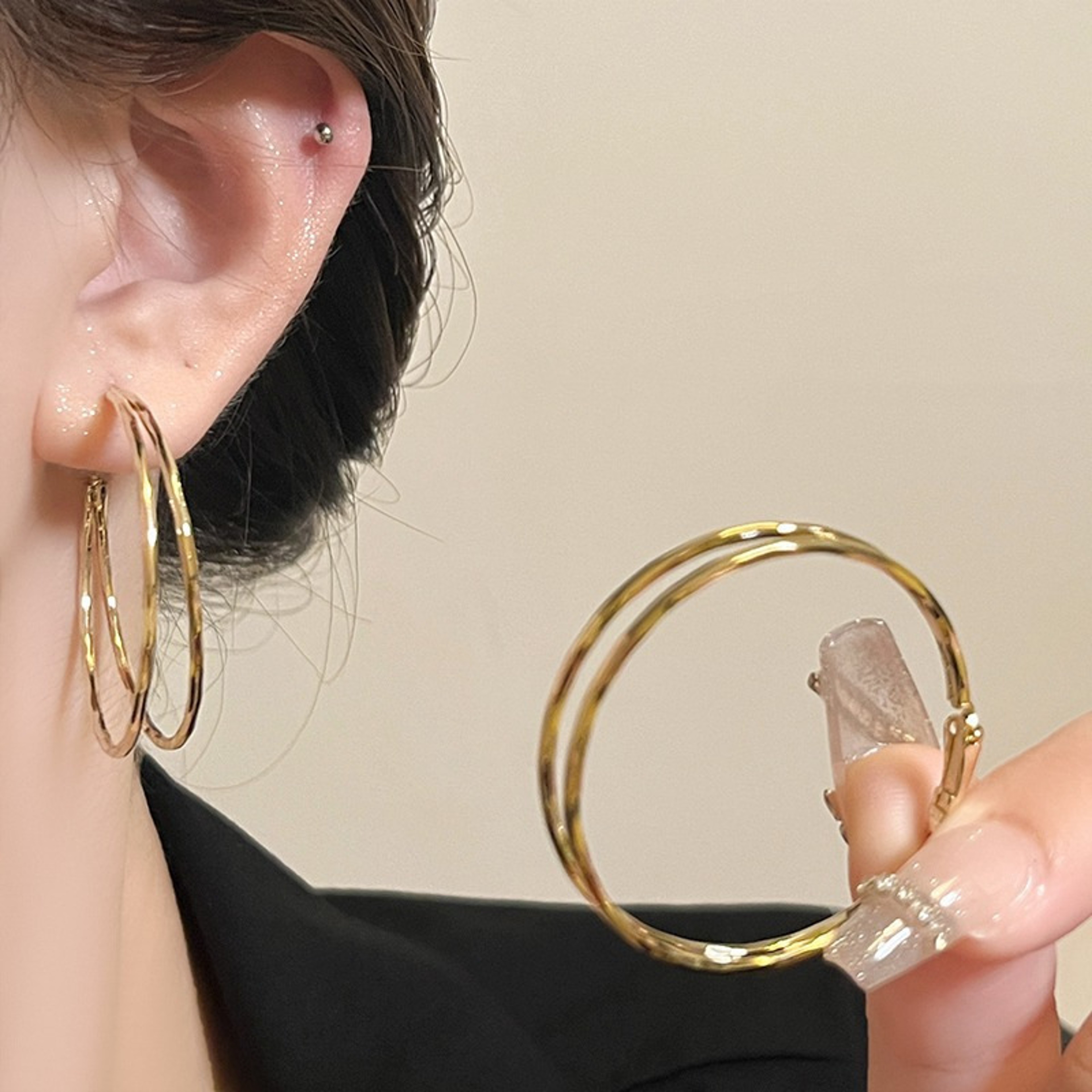 Gold Hoop Earrings for Women Statement Geometric Layered Circle Fashion Jewelry – view 12
