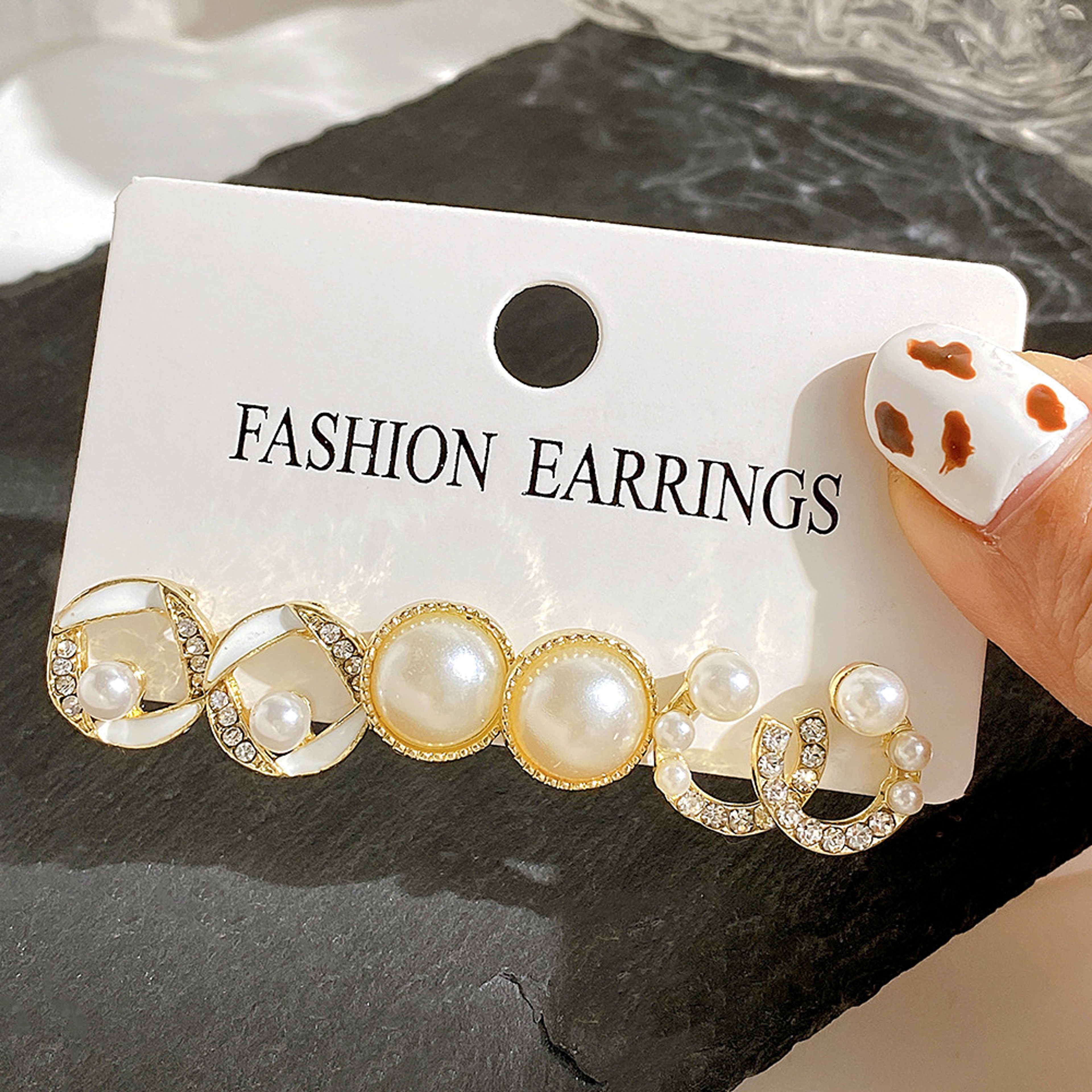 Bow Pearl Earrings Gold Crystal Moon Dangle Earrings for Women – view 9